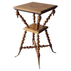 Antique Victorian Walnut and Brass Barley Twist Parlor Table