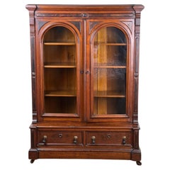 Antikes viktorianisches Bücherregal aus Nussbaum und Wurzelholz mit Glastüren, ca. 1900