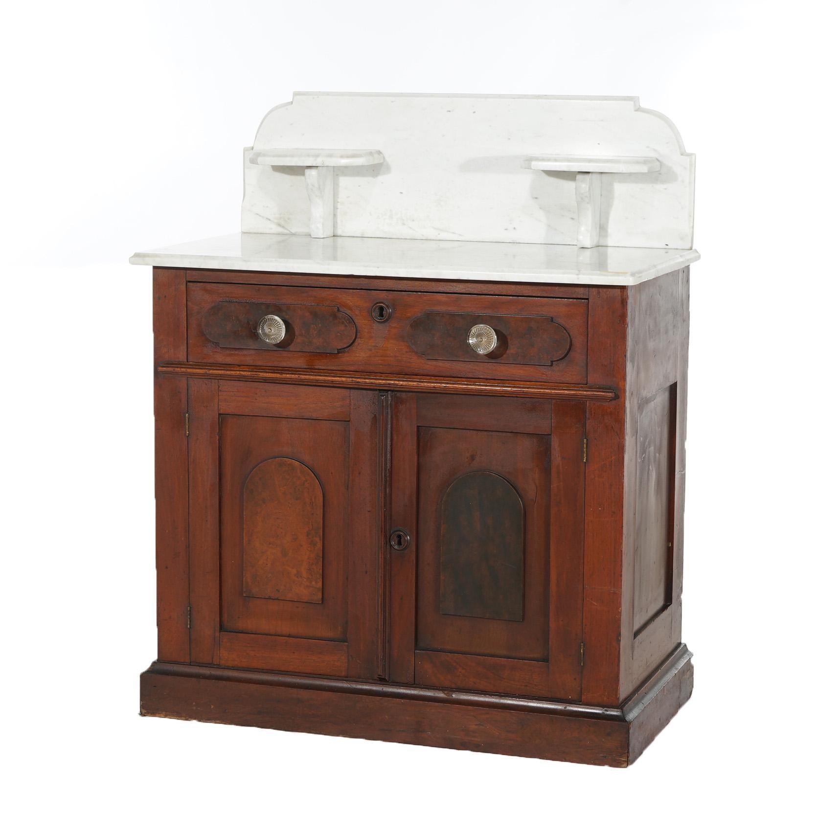 Antique Victorian Walnut and Burl Marble Top Wash Stand C1890 For Sale 10