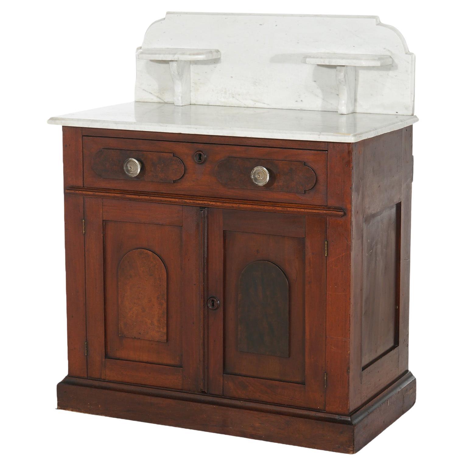 Antique Victorian Walnut and Burl Marble Top Wash Stand C1890 For Sale
