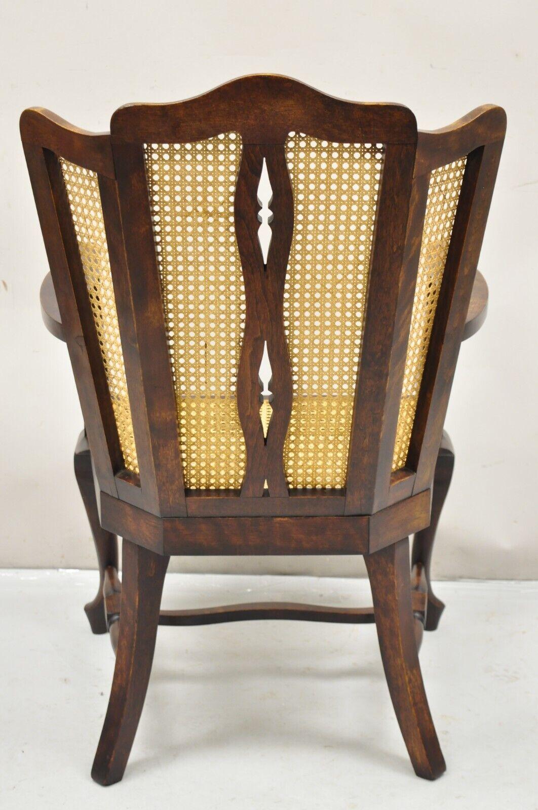 Antique Victorian Walnut and Cane Carved Lounge Arm Chair Queen Anne Legs For Sale 3