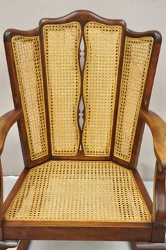 Antique Victorian Walnut and Cane Carved Rocker Rocking Chair Queen Anne Legs