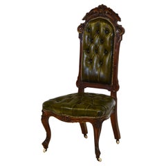 Antique Victorian Walnut and Leather Button Occasional Side Chair