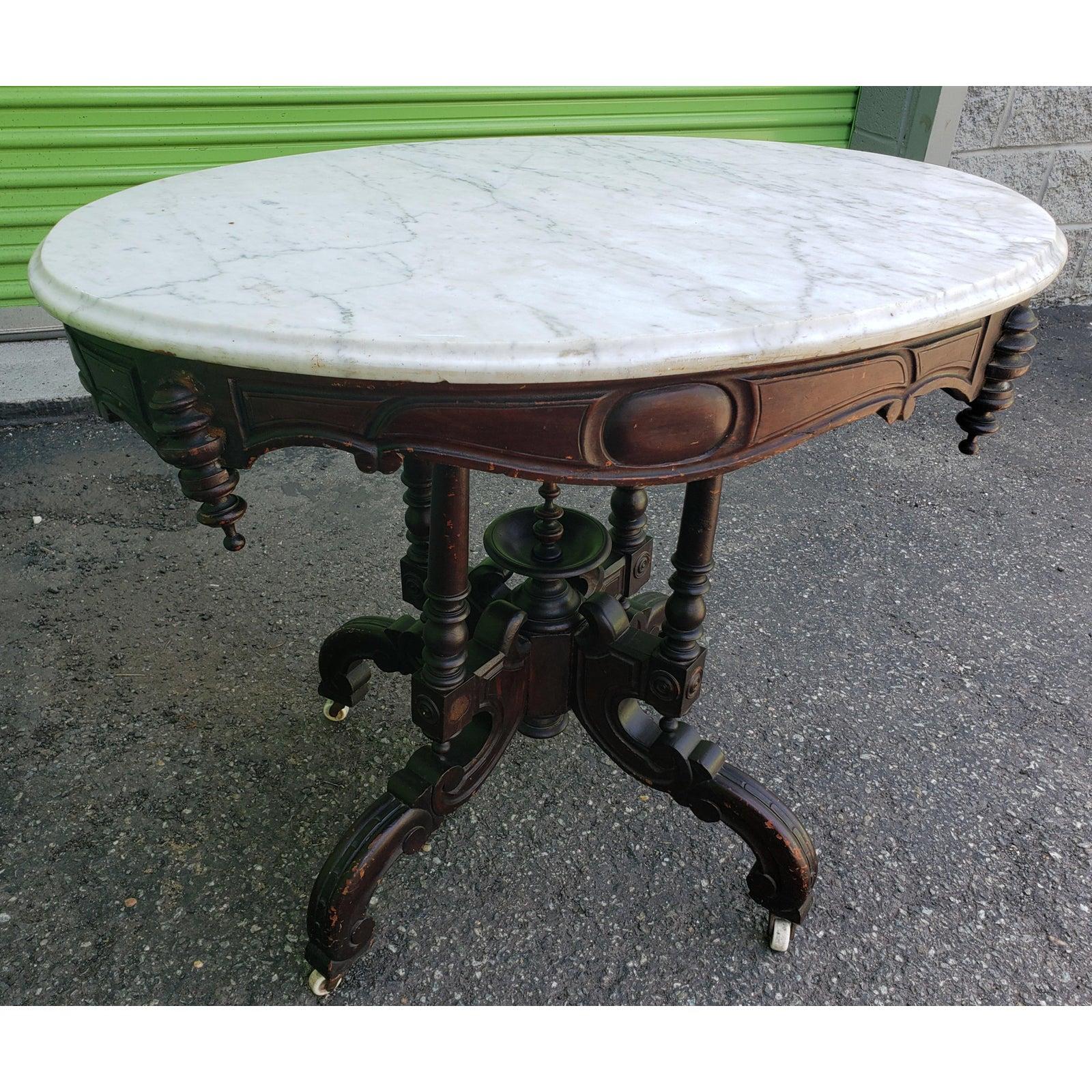 Antique Victorian Walnut and Marble Accent Table, 1800s  2