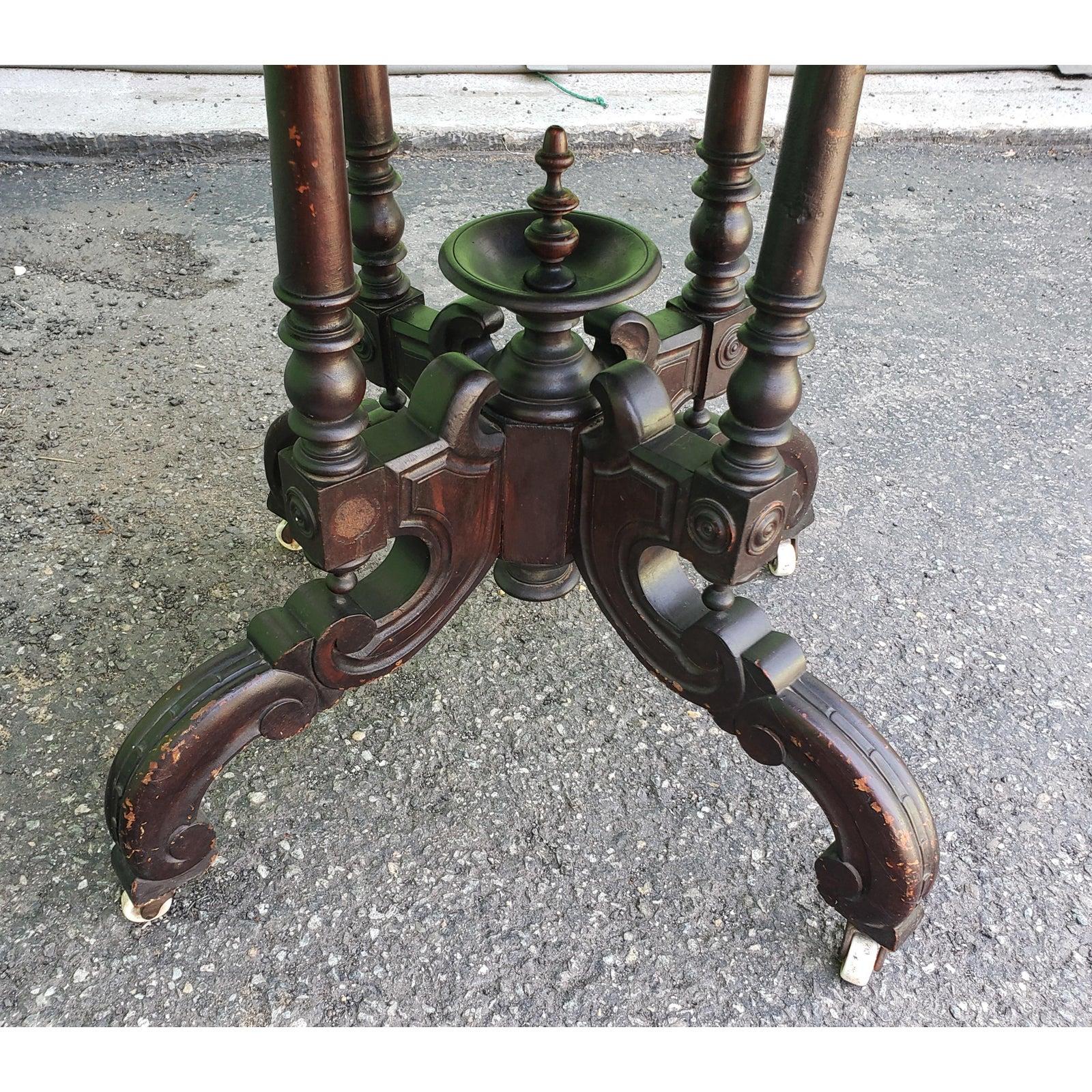 American Antique Victorian Walnut and Marble Accent Table, 1800s 