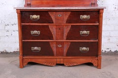 Antique Victorian Walnut and Rosewood Marble Top Chest of Drawers With Mirror