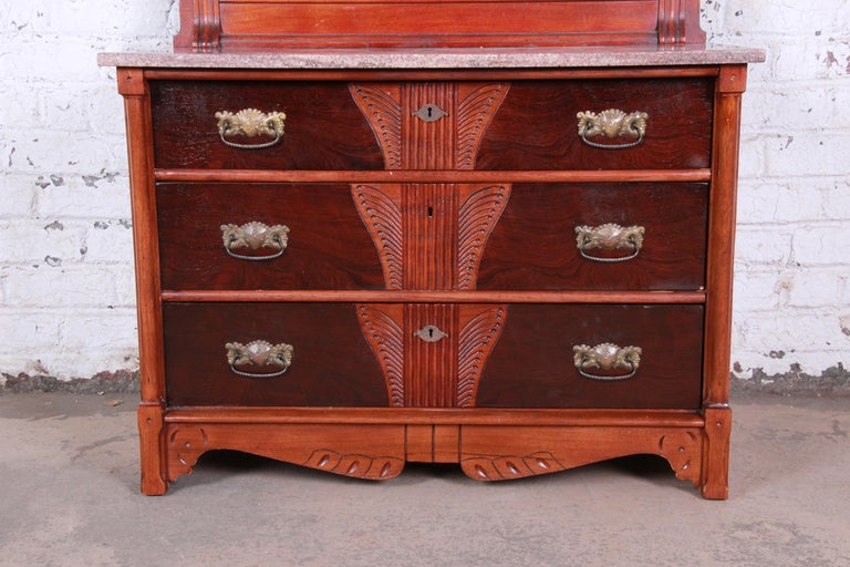 Antique Victorian Walnut And Rosewood Marble Top Chest Of Drawers