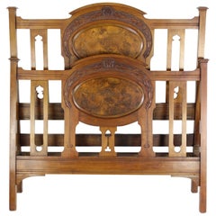 Antique Victorian Walnut Arts & Crafts Double Bed, Full Size English Bedstead
