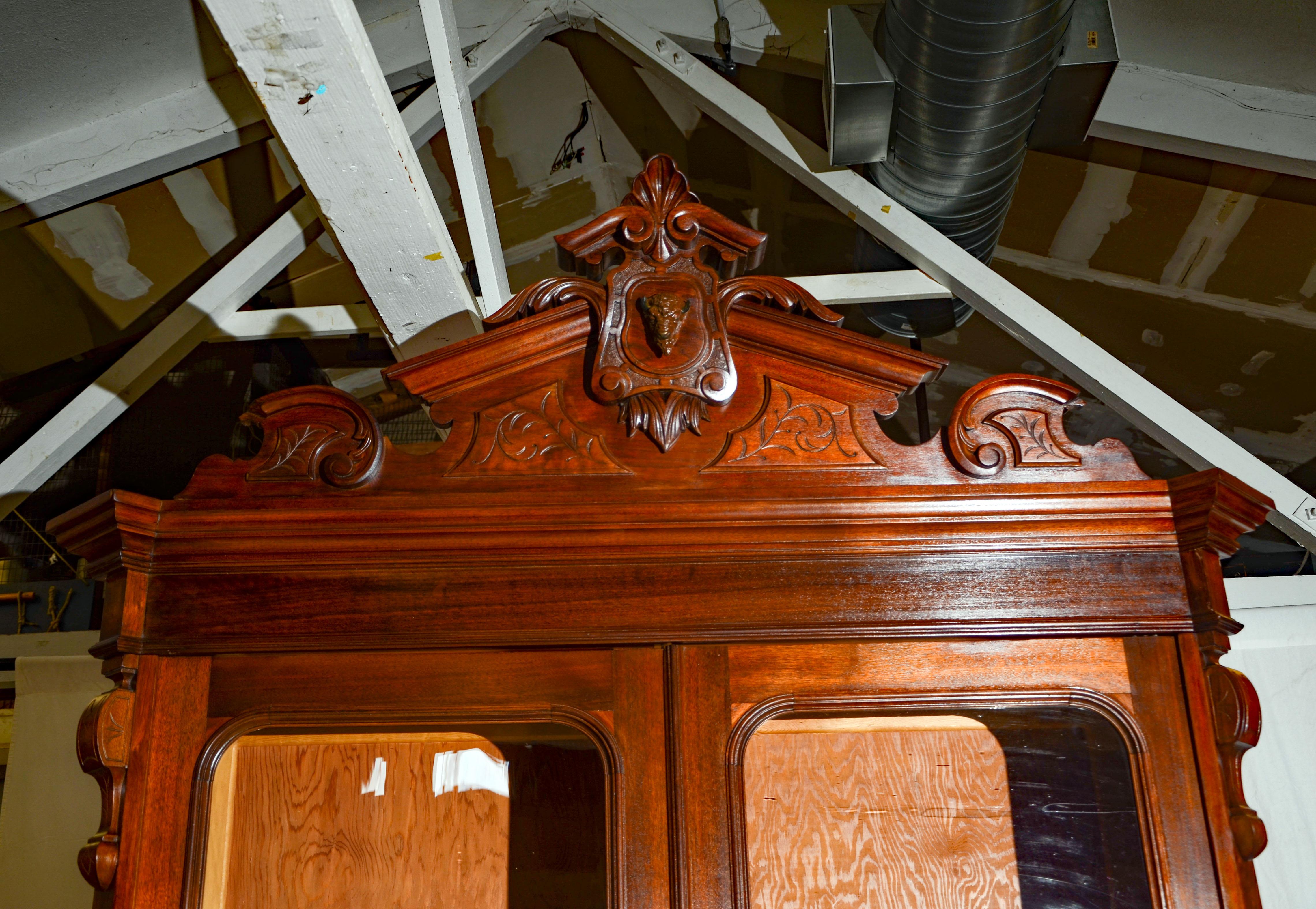 Glass Antique Victorian Walnut Bookcase / Display Cabinet For Sale