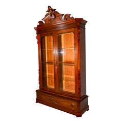 Antique Victorian Walnut Bookcase / Display Cabinet