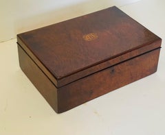 Victorian Walnut Box with Inlaid Initials, Two-Tiered Design, 1900