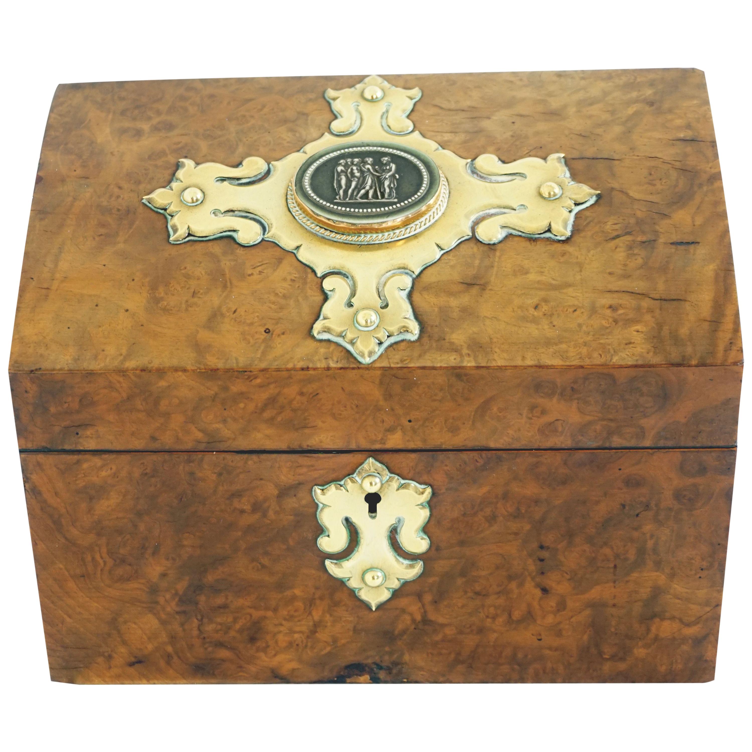 Antique Victorian Walnut, Brass Letter Box, Stationary Box, Scotland 1870, 1904