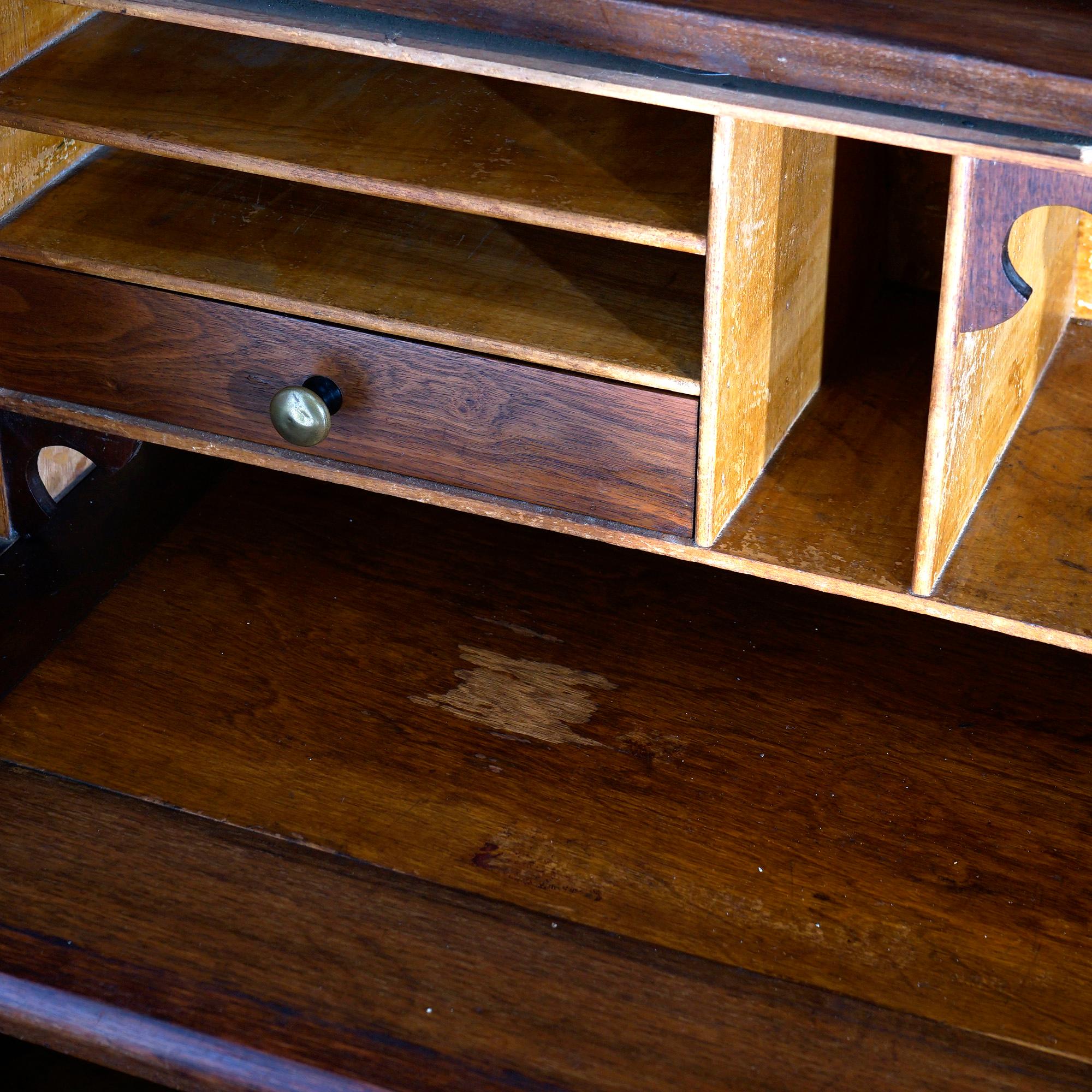 Antique Victorian Walnut & Burl Cylinder Secretary Desk & Bookcase, circa 1880 For Sale 5