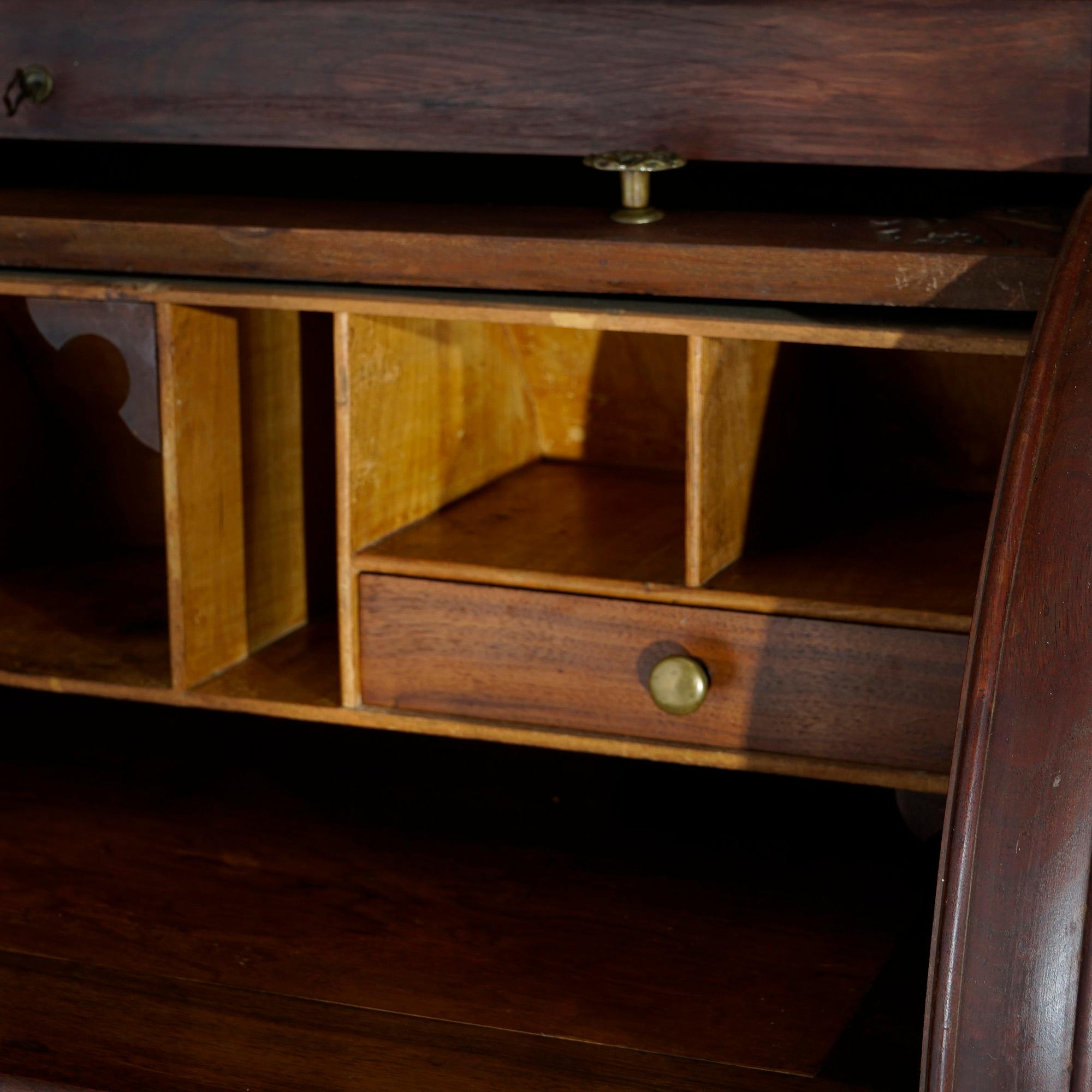 Antique Victorian Walnut & Burl Cylinder Secretary Desk & Bookcase, circa 1880 For Sale 6