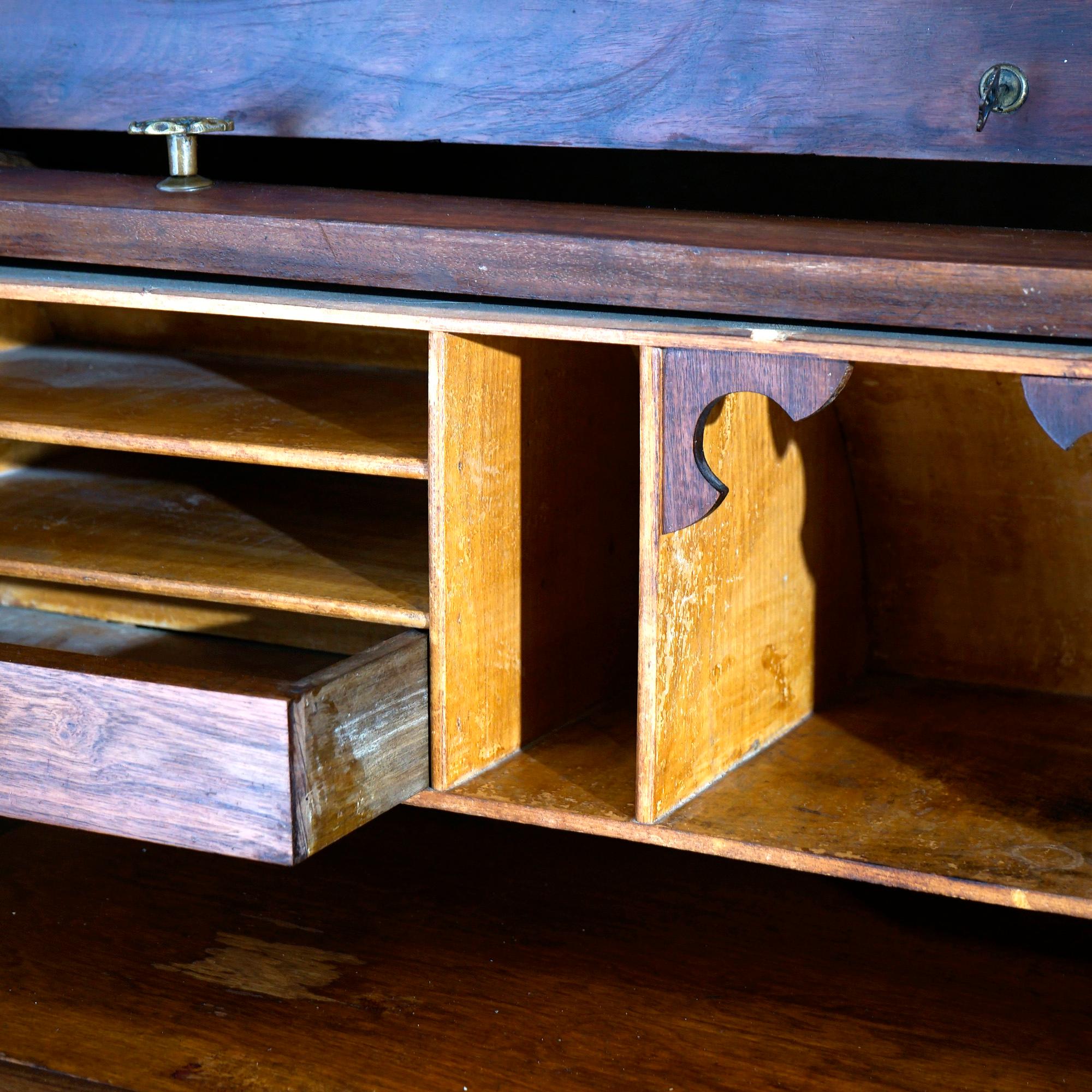 Antique Victorian Walnut & Burl Cylinder Secretary Desk & Bookcase, circa 1880 For Sale 9