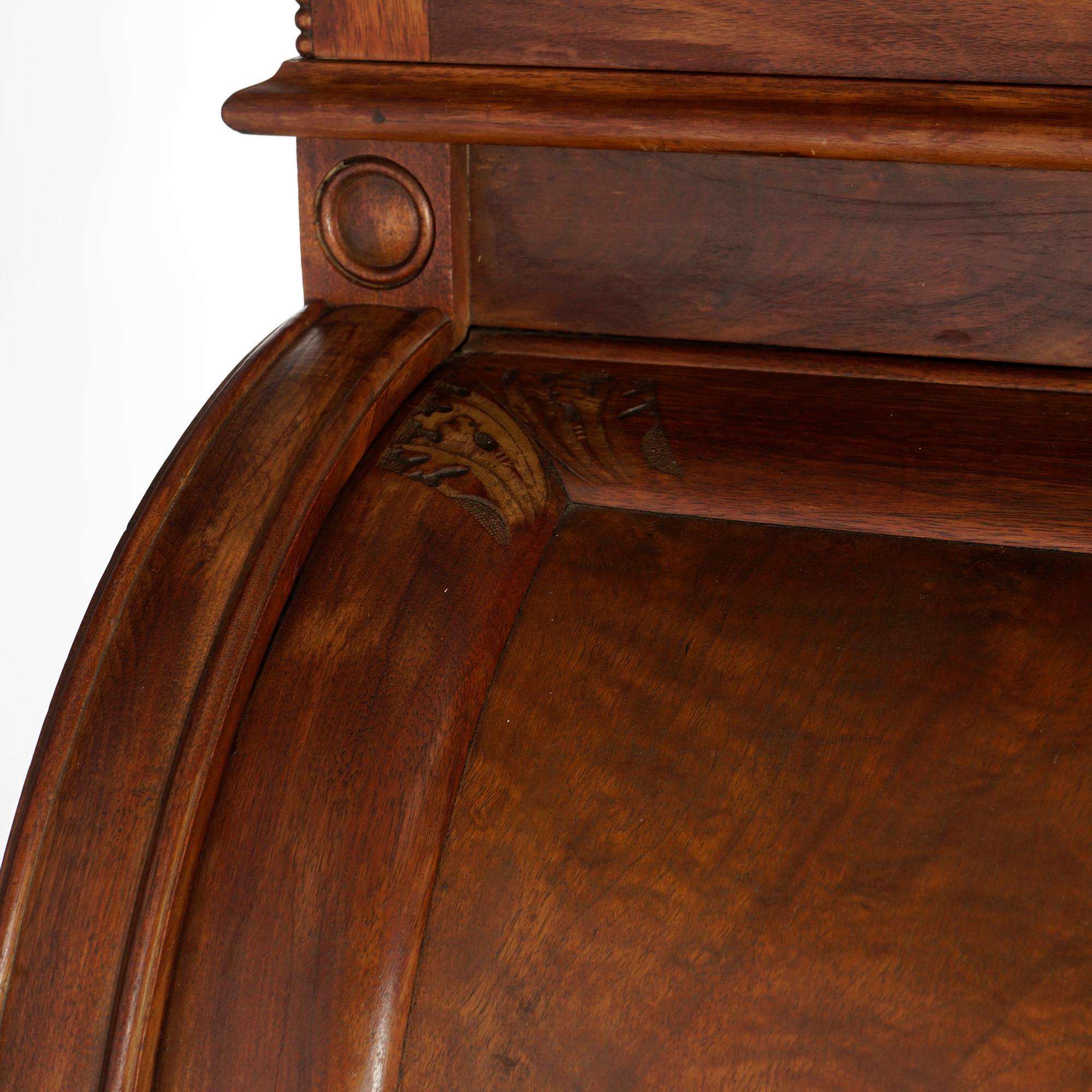 Antique Victorian Walnut & Burl Cylinder Secretary Desk & Bookcase, circa 1880 For Sale 14