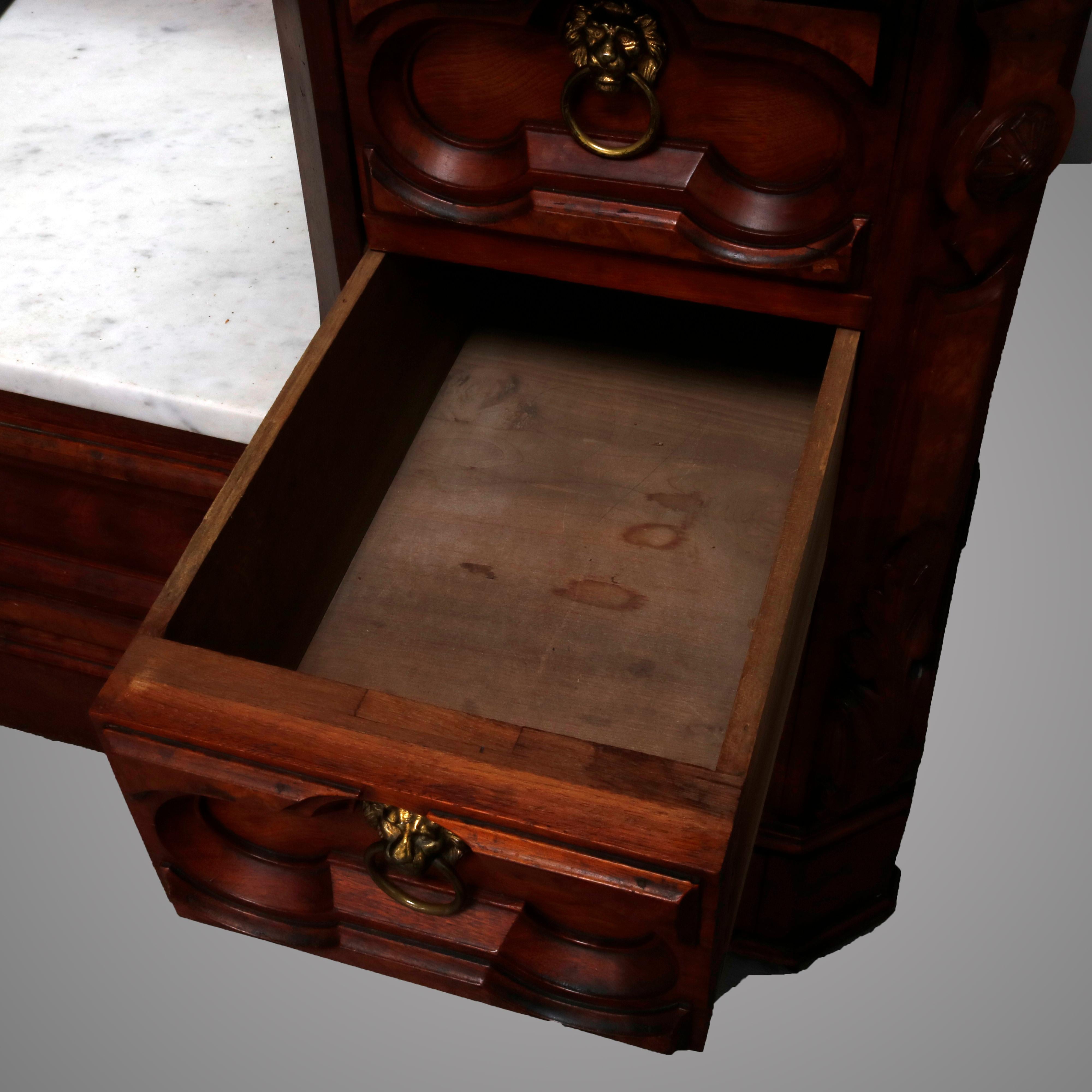 Antique Victorian Walnut and Burl Drop Center Marble-Top Dresser, circa 1880 4