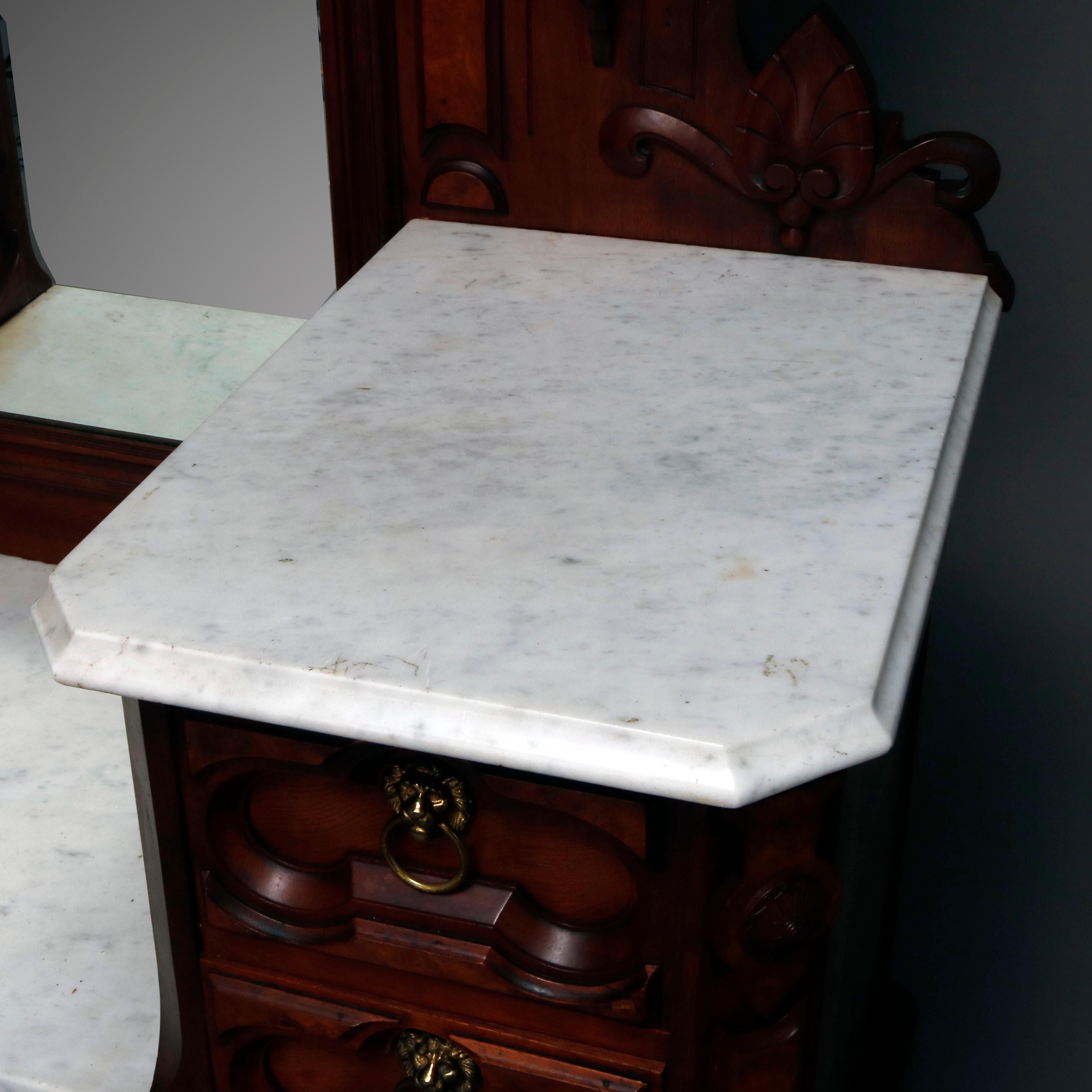 American Antique Victorian Walnut and Burl Drop Center Marble-Top Dresser, circa 1880