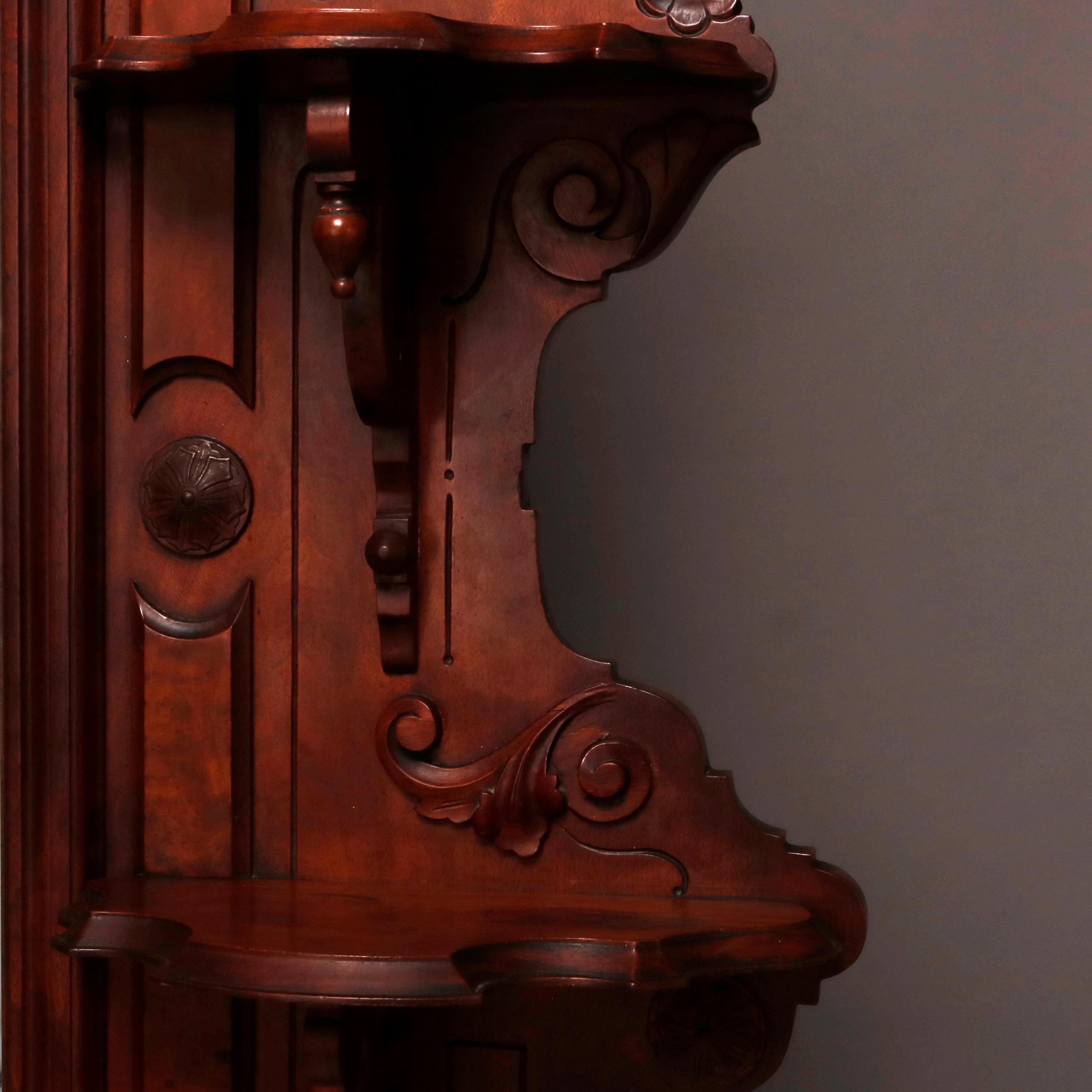 Carved Antique Victorian Walnut and Burl Drop Center Marble-Top Dresser, circa 1880