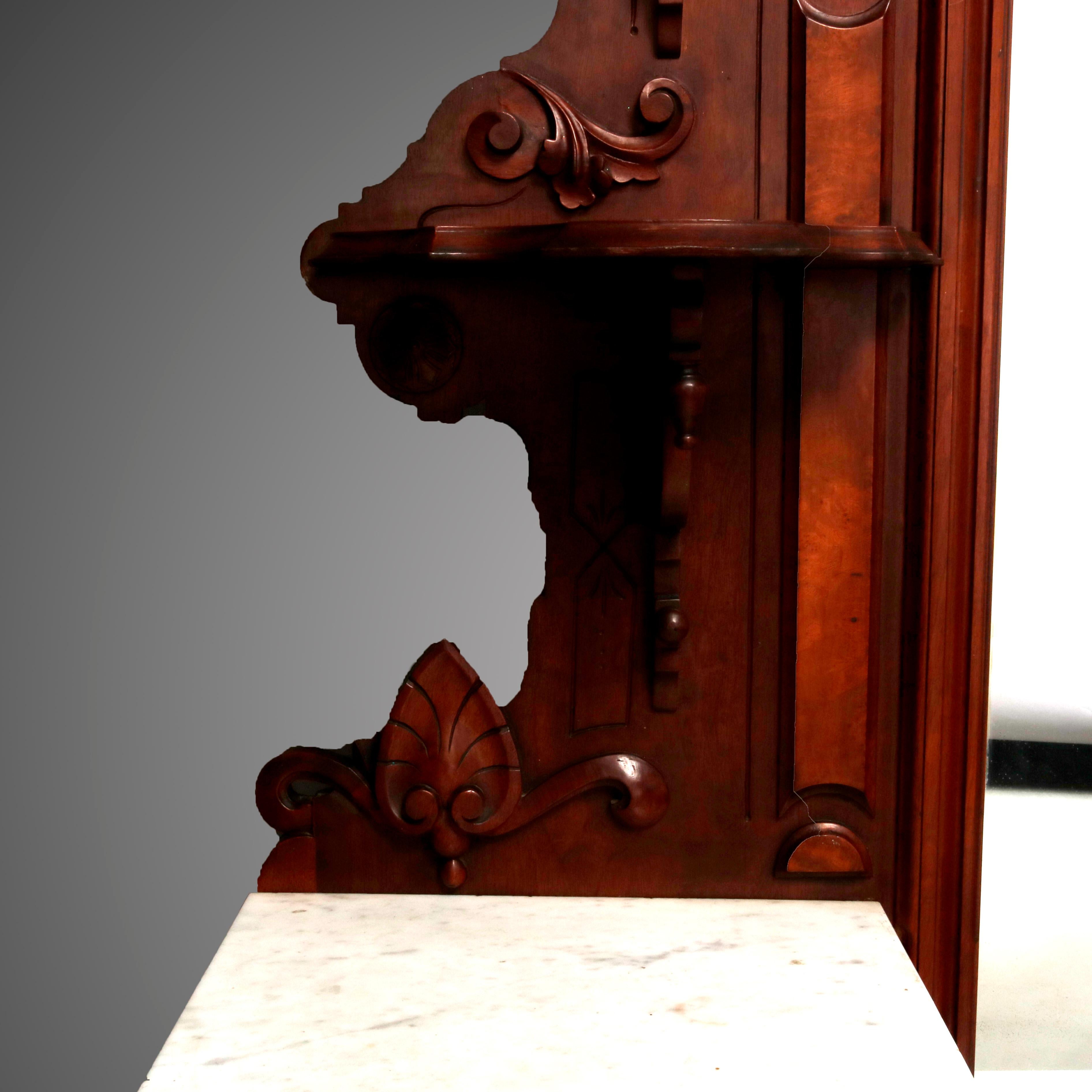 19th Century Antique Victorian Walnut and Burl Drop Center Marble-Top Dresser, circa 1880
