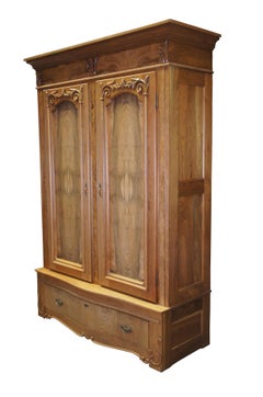 Antique Victorian Walnut Burl Knockdown Armoire Wardrobe Chifforobe Linen Press