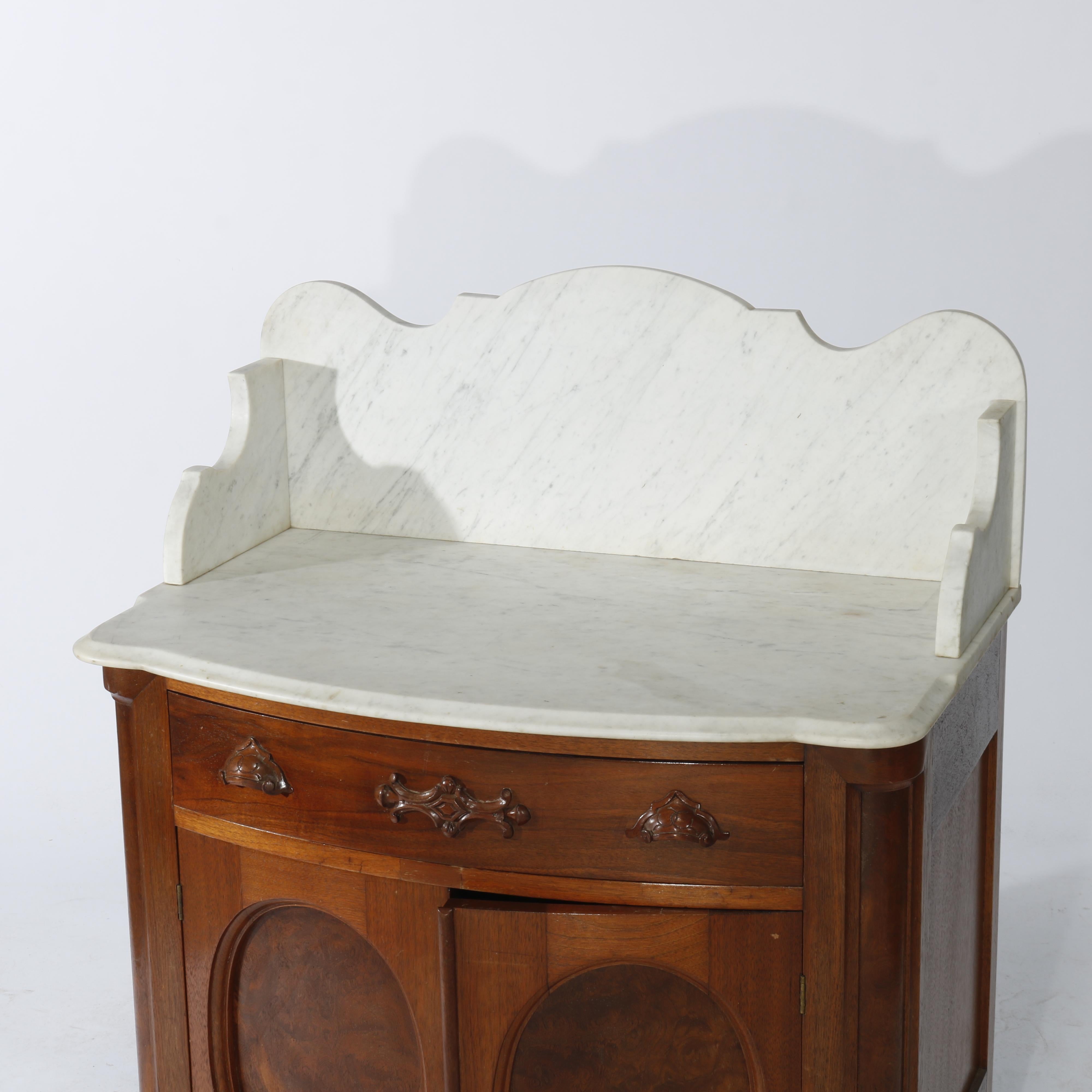 Antique Victorian Walnut & Burl Marble Top & Bow-Front Commode Circa 1890 6