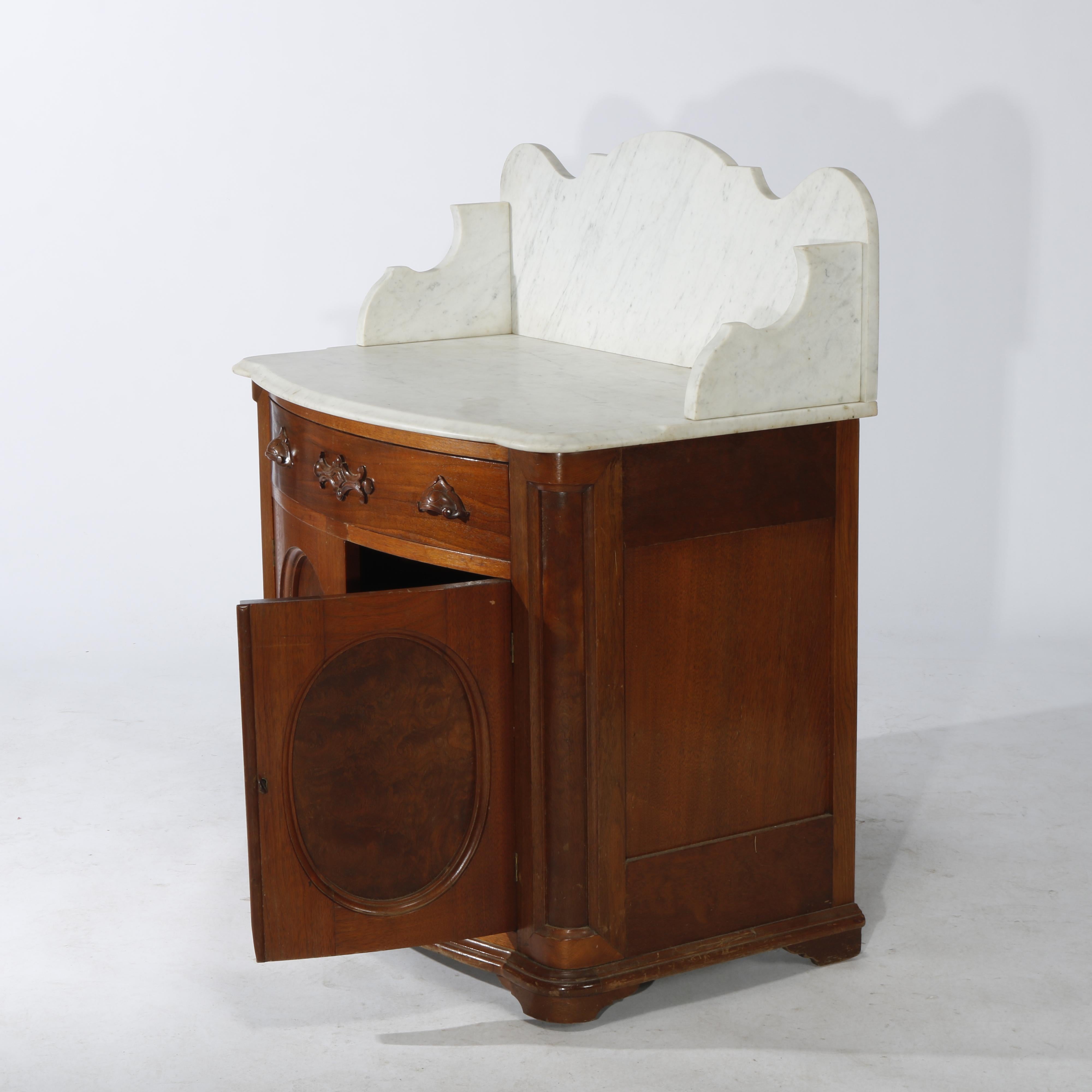 Antique Victorian Walnut & Burl Marble Top & Bow-Front Commode Circa 1890 7