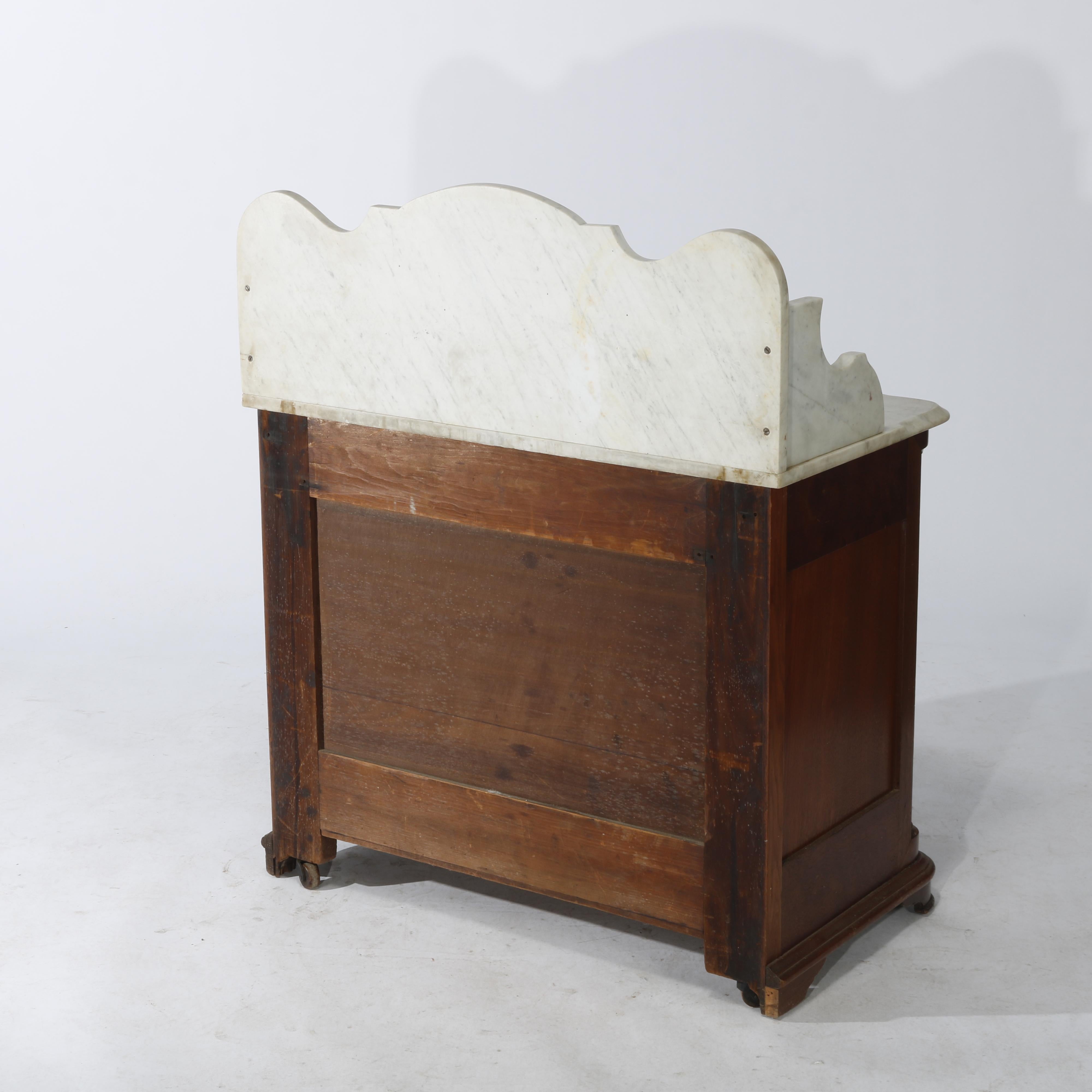 Antique Victorian Walnut & Burl Marble Top & Bow-Front Commode Circa 1890 9