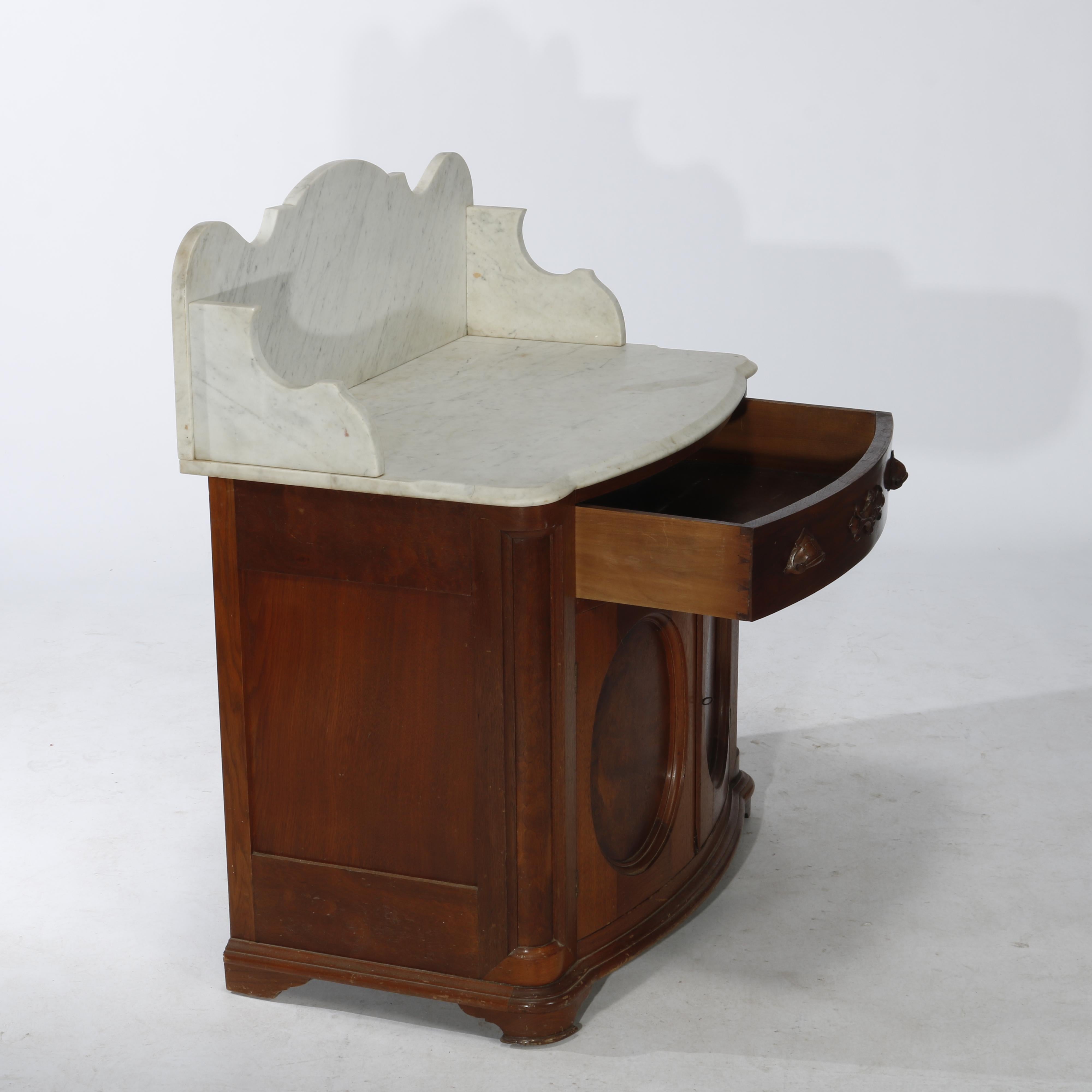 Antique Victorian Walnut & Burl Marble Top & Bow-Front Commode Circa 1890 11