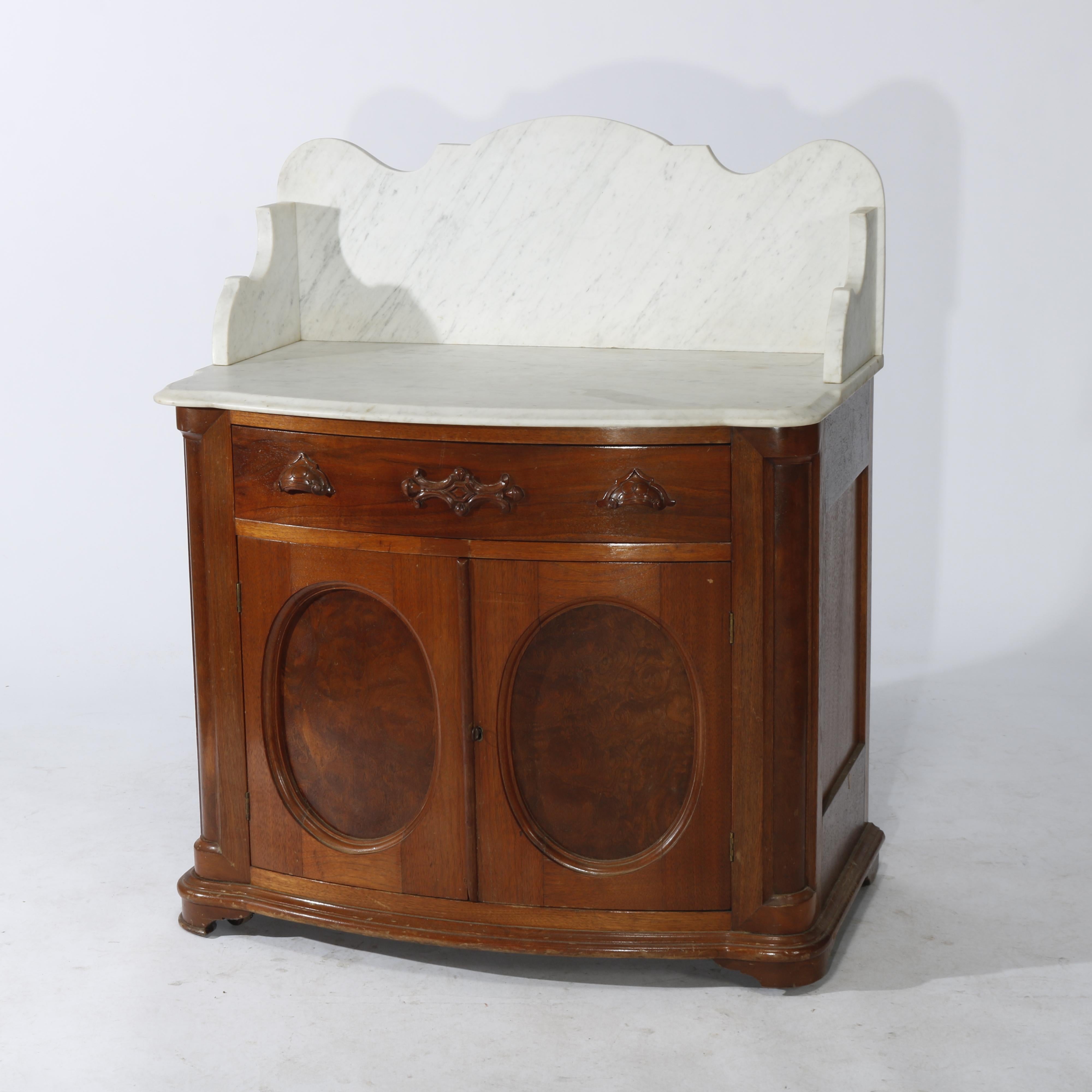 Antique Victorian Walnut & Burl Marble Top & Bow-Front Commode Circa 1890 12
