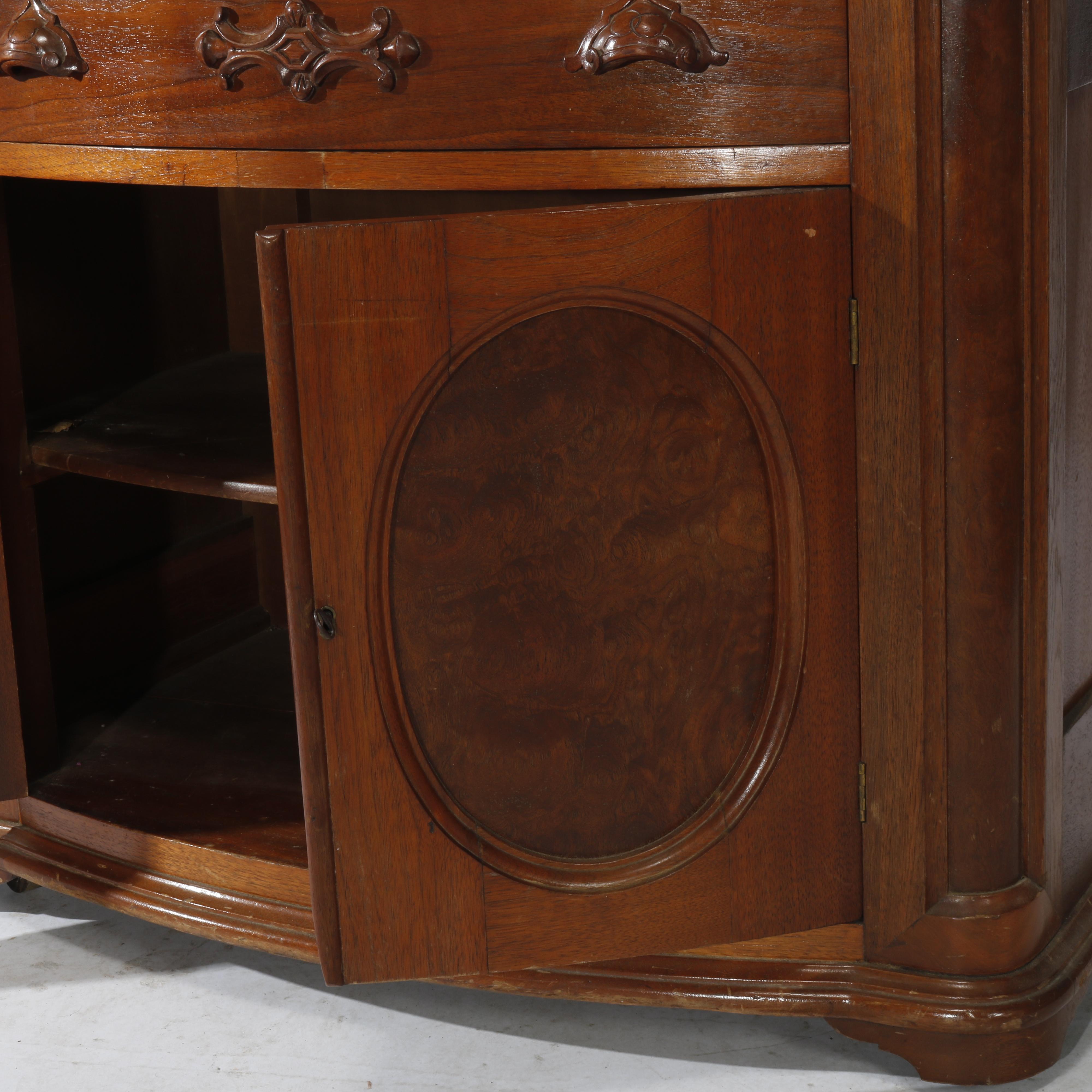 Antique Victorian Walnut & Burl Marble Top & Bow-Front Commode Circa 1890 1