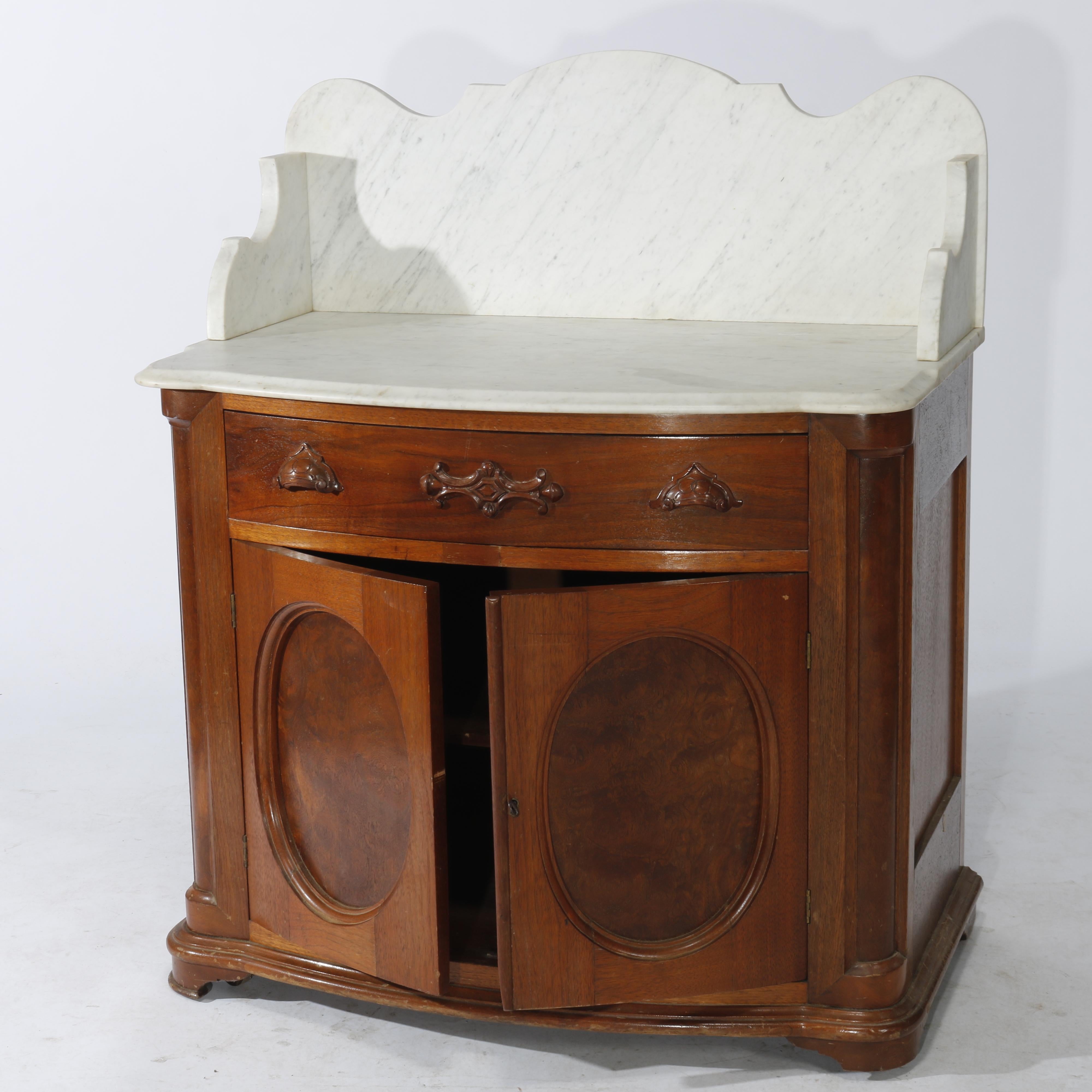 Antique Victorian Walnut & Burl Marble Top & Bow-Front Commode Circa 1890 2