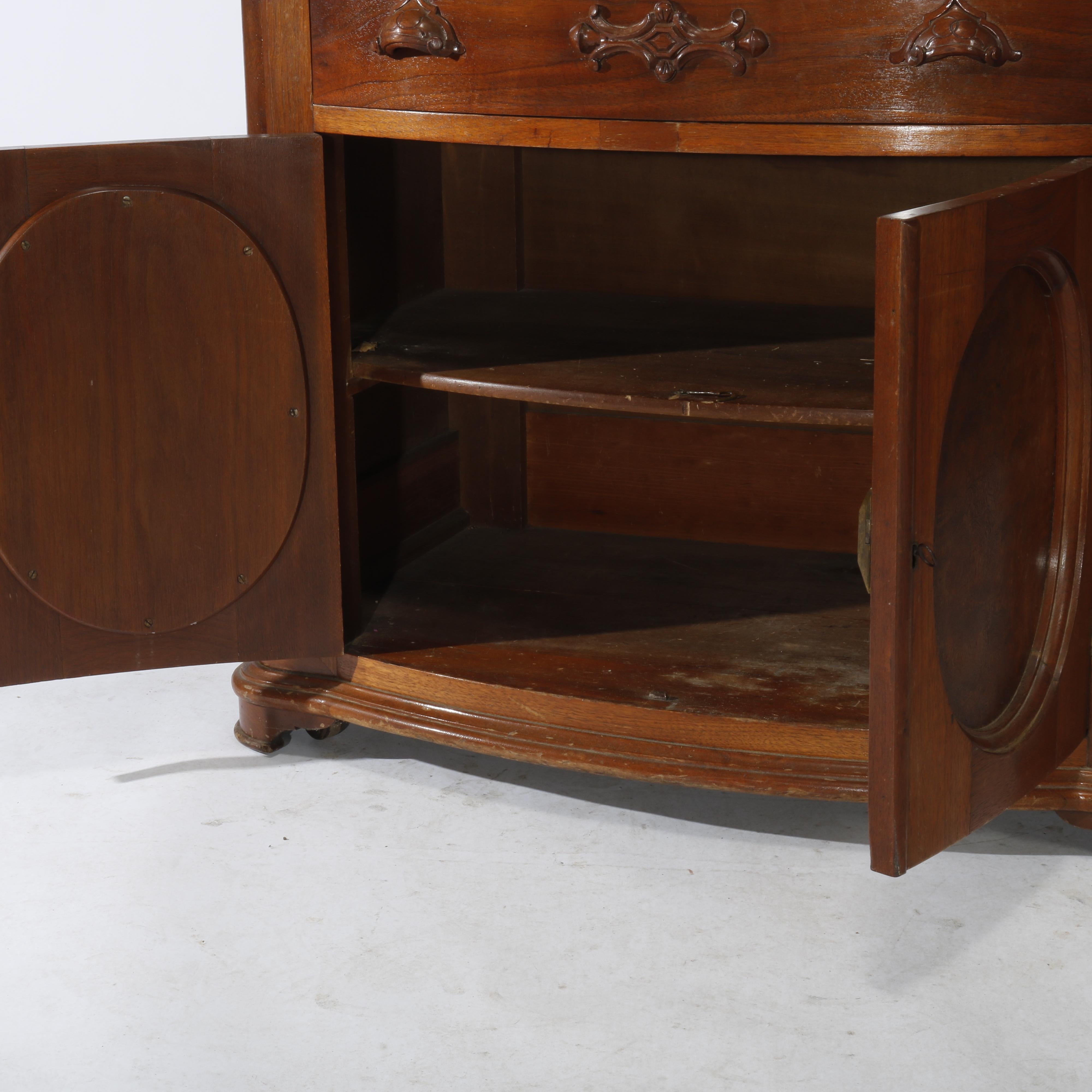 Antique Victorian Walnut & Burl Marble Top & Bow-Front Commode Circa 1890 3