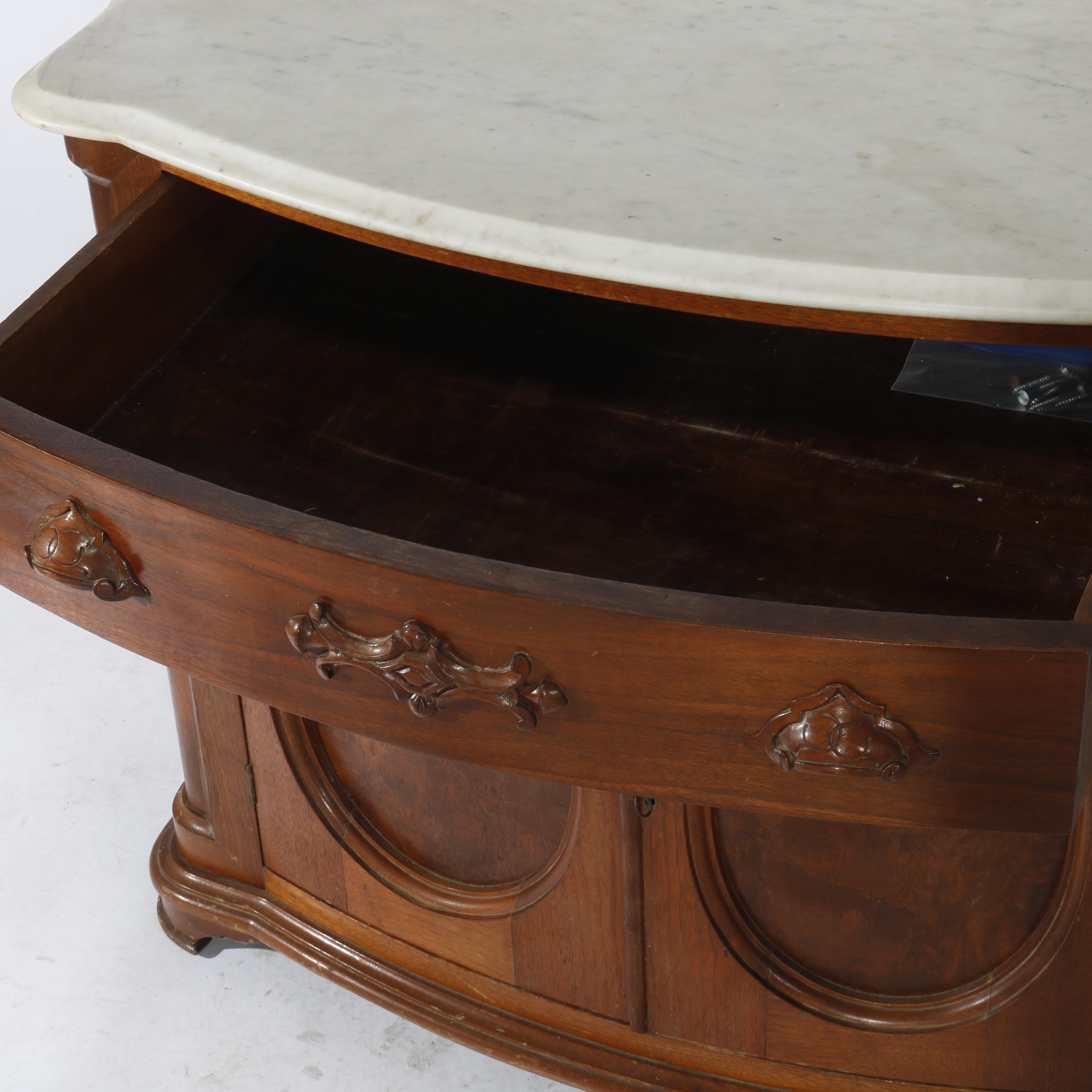Antique Victorian Walnut & Burl Marble Top & Bow-Front Commode Circa 1890 4