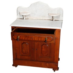 Antique Victorian Walnut and Burl Marble-Top Commode, circa 1890