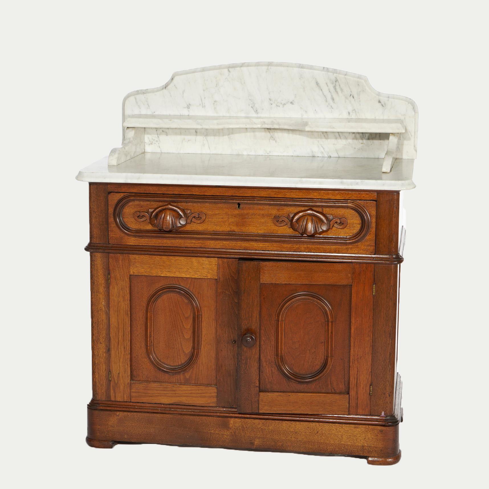 Antique Victorian Walnut & Burl Marble Top Commode, Circa 1880 In Good Condition In Big Flats, NY