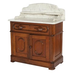 Antique Victorian Walnut & Burl Marble Top Commode, Circa 1880