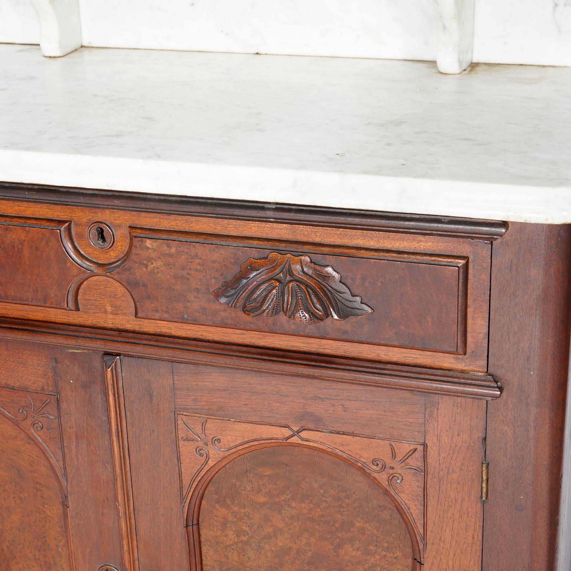 Antique Victorian Walnut & Burl Marble Top Commode, Circa 1890 7