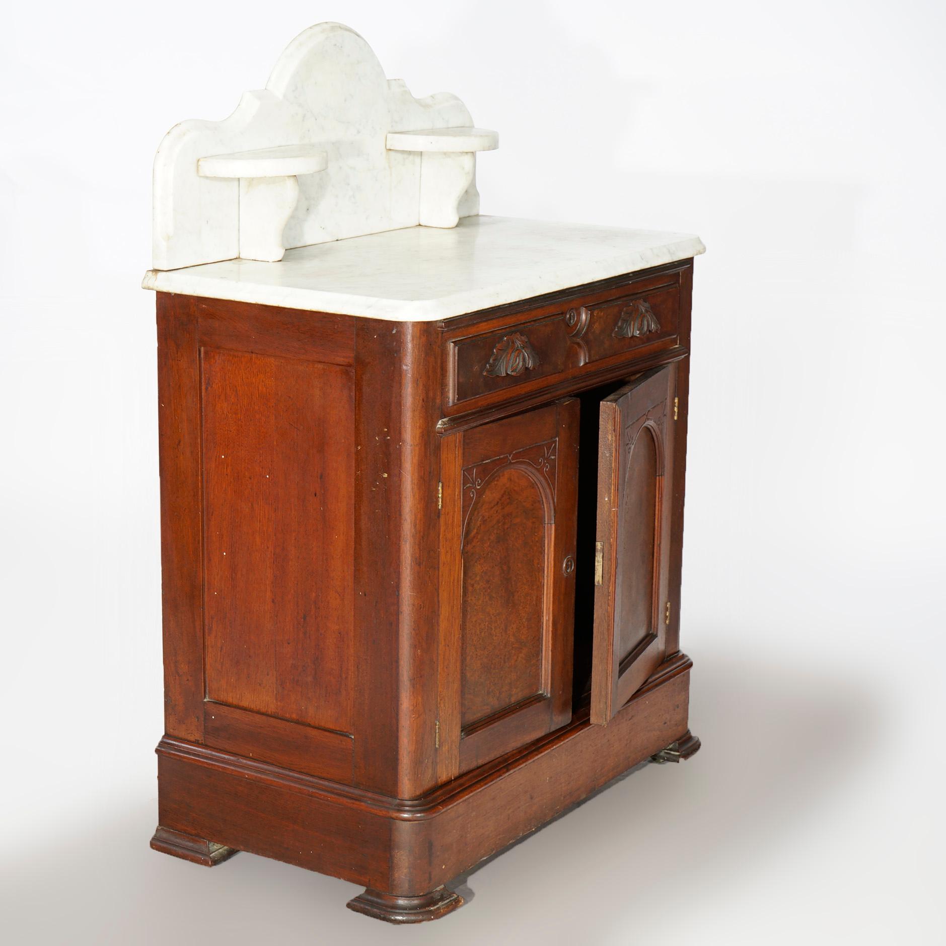 Antique Victorian Walnut & Burl Marble Top Commode, Circa 1890 In Good Condition In Big Flats, NY