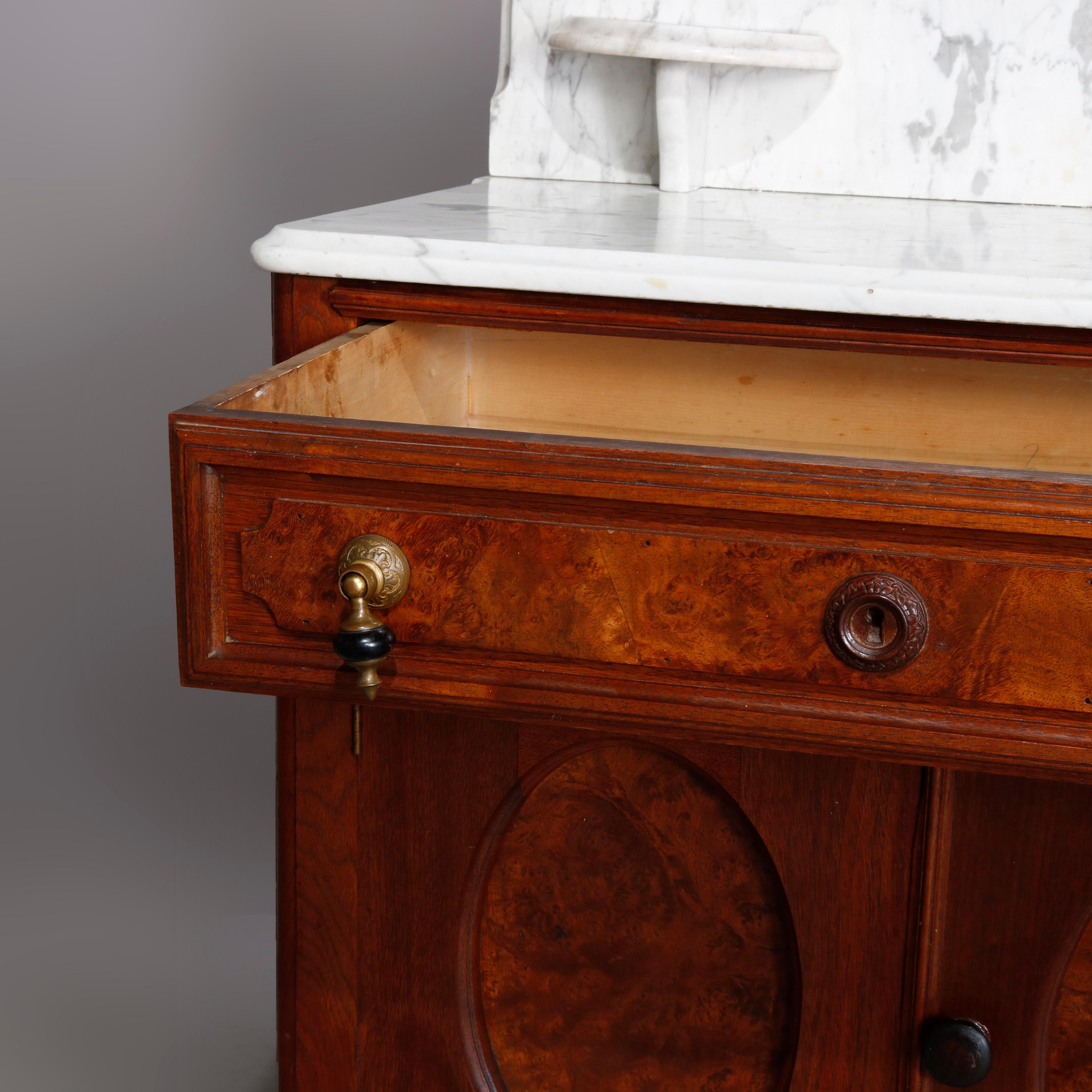Beveled Antique Victorian Walnut & Burl Marble-Top Wash Stand, circa 1880