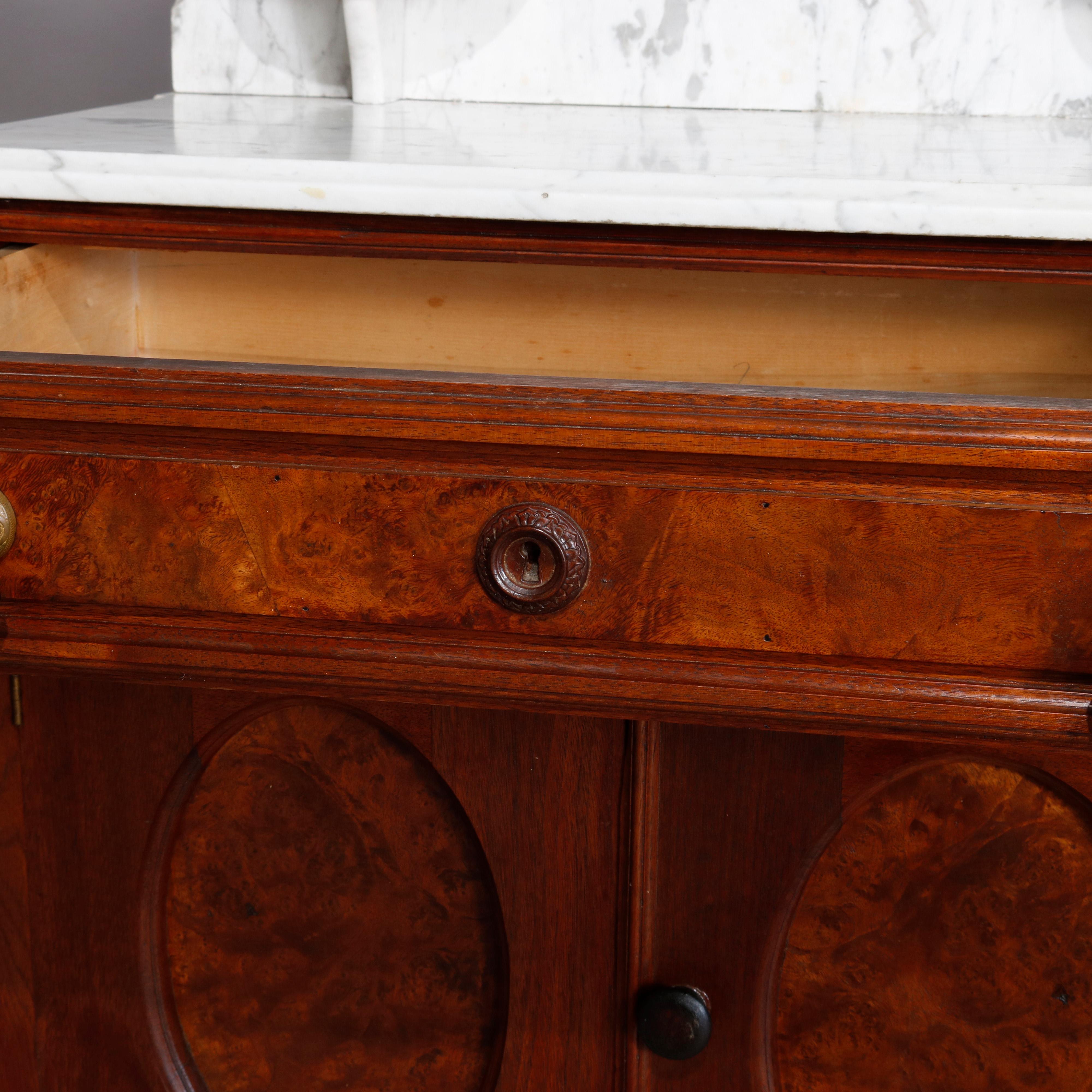 Antique Victorian Walnut & Burl Marble-Top Wash Stand, circa 1880 In Good Condition In Big Flats, NY