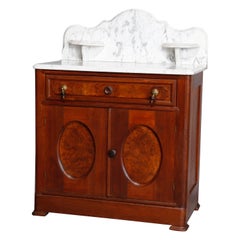 Antique Victorian Walnut & Burl Marble-Top Wash Stand, circa 1880