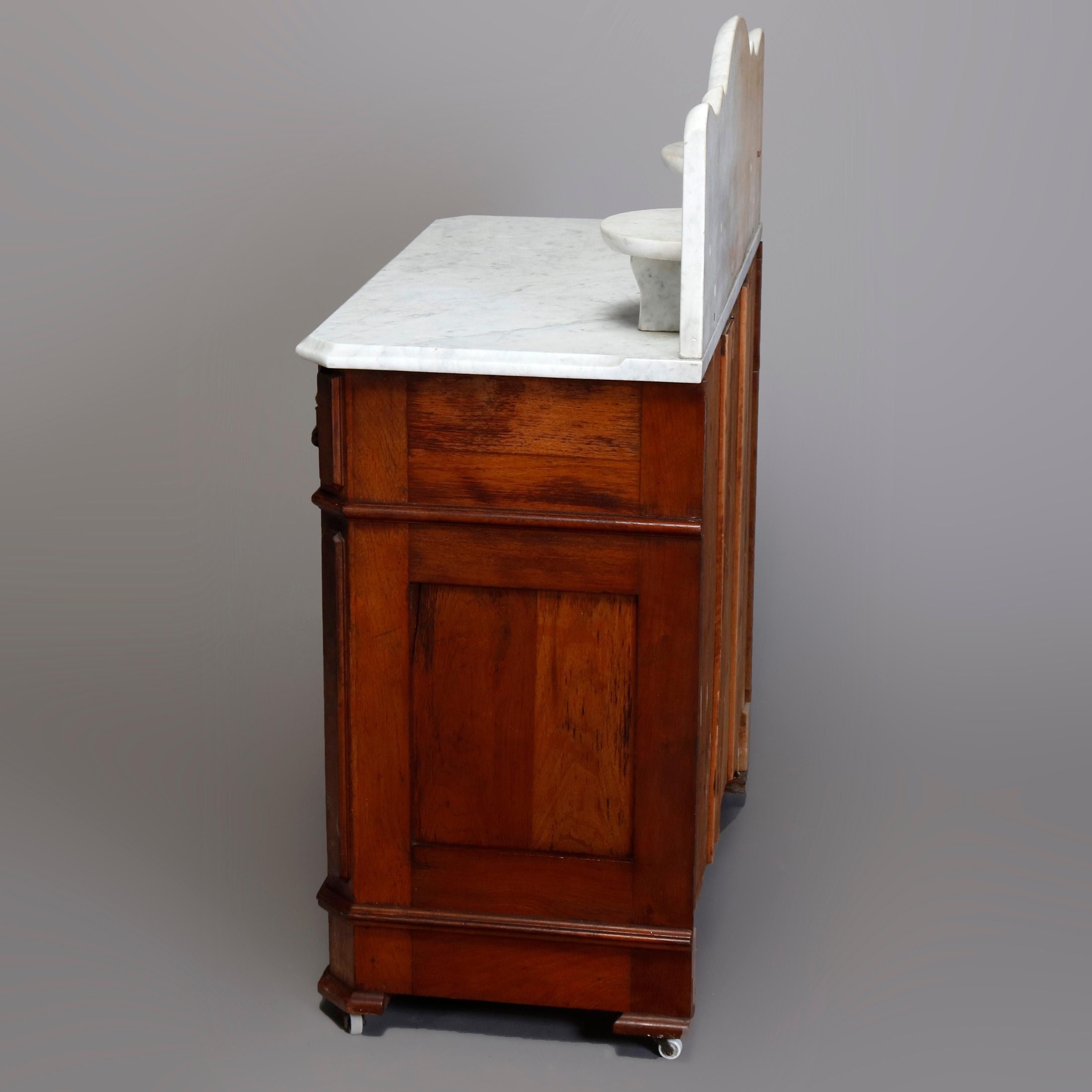 Antique Victorian Walnut & Burl Marble Top Washstand, circa 1890 In Good Condition In Big Flats, NY