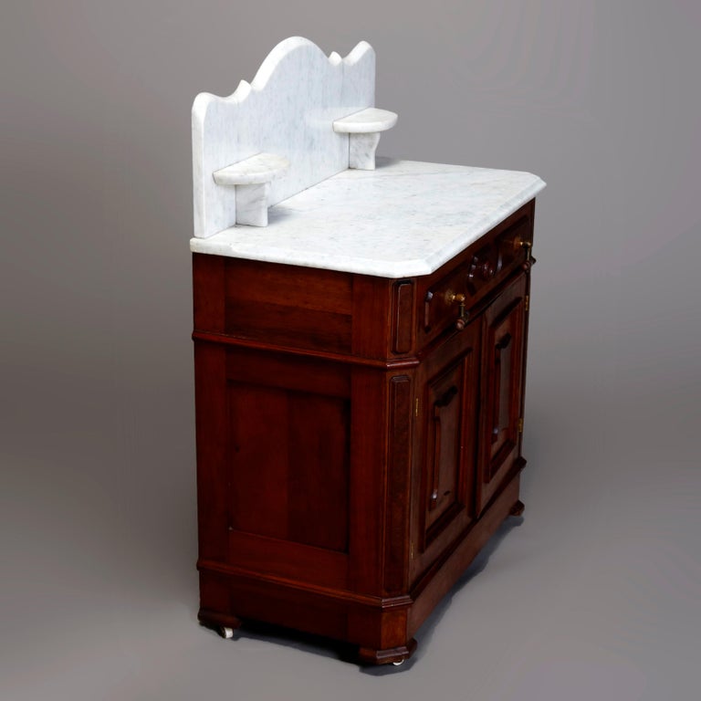 Antique Victorian Walnut and Burl Marble Top Washstand, circa 1890 at
