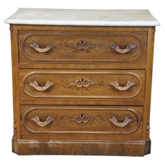 Antique Victorian Walnut Burl Marble Washstand Dresser Chest of Drawers Commode