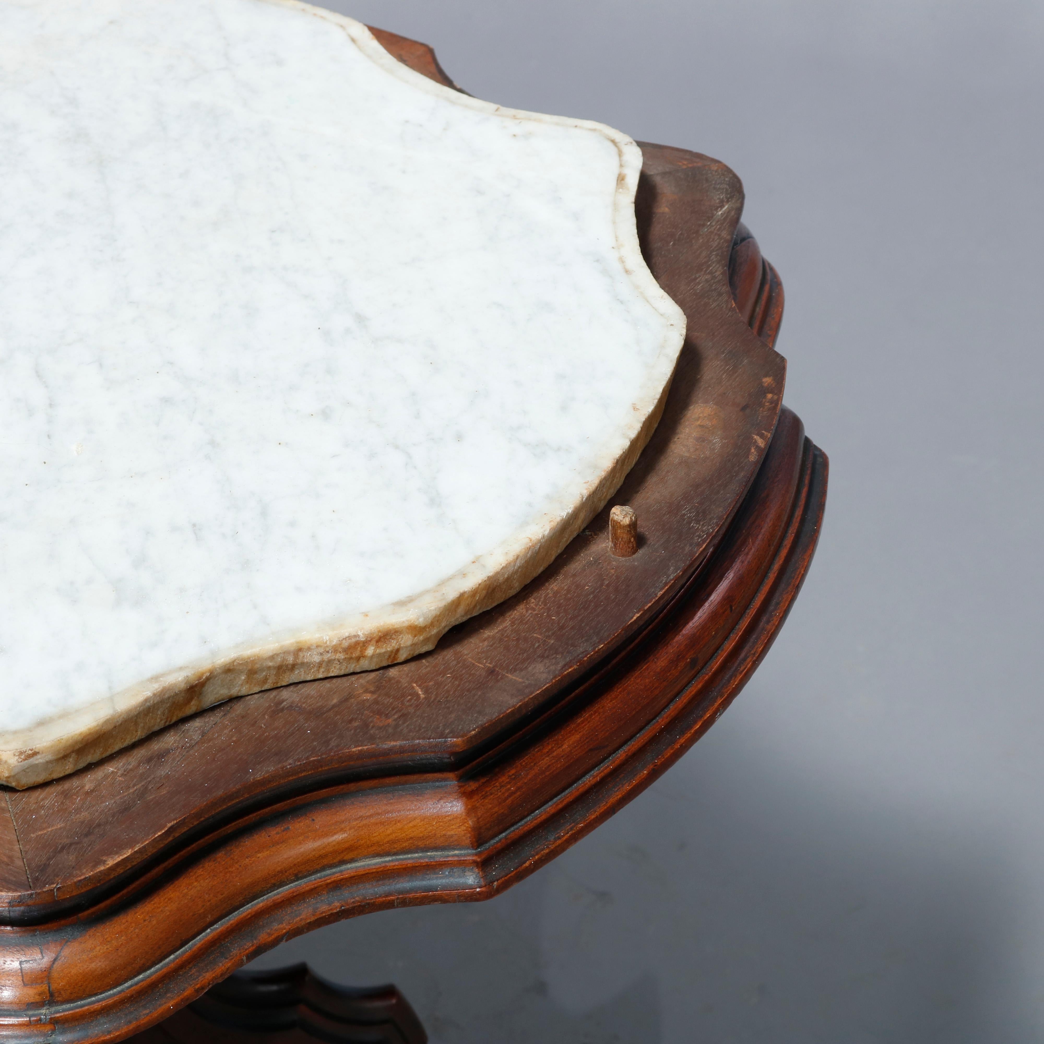 Antique Victorian Walnut & Burl Parlor Table & Picture Frame Marble Top, c 1890 In Good Condition In Big Flats, NY