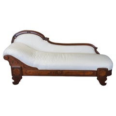 Antique Victorian Walnut Burl Récamier Chaise Lounge Fainting Couch Sleeper Sofa