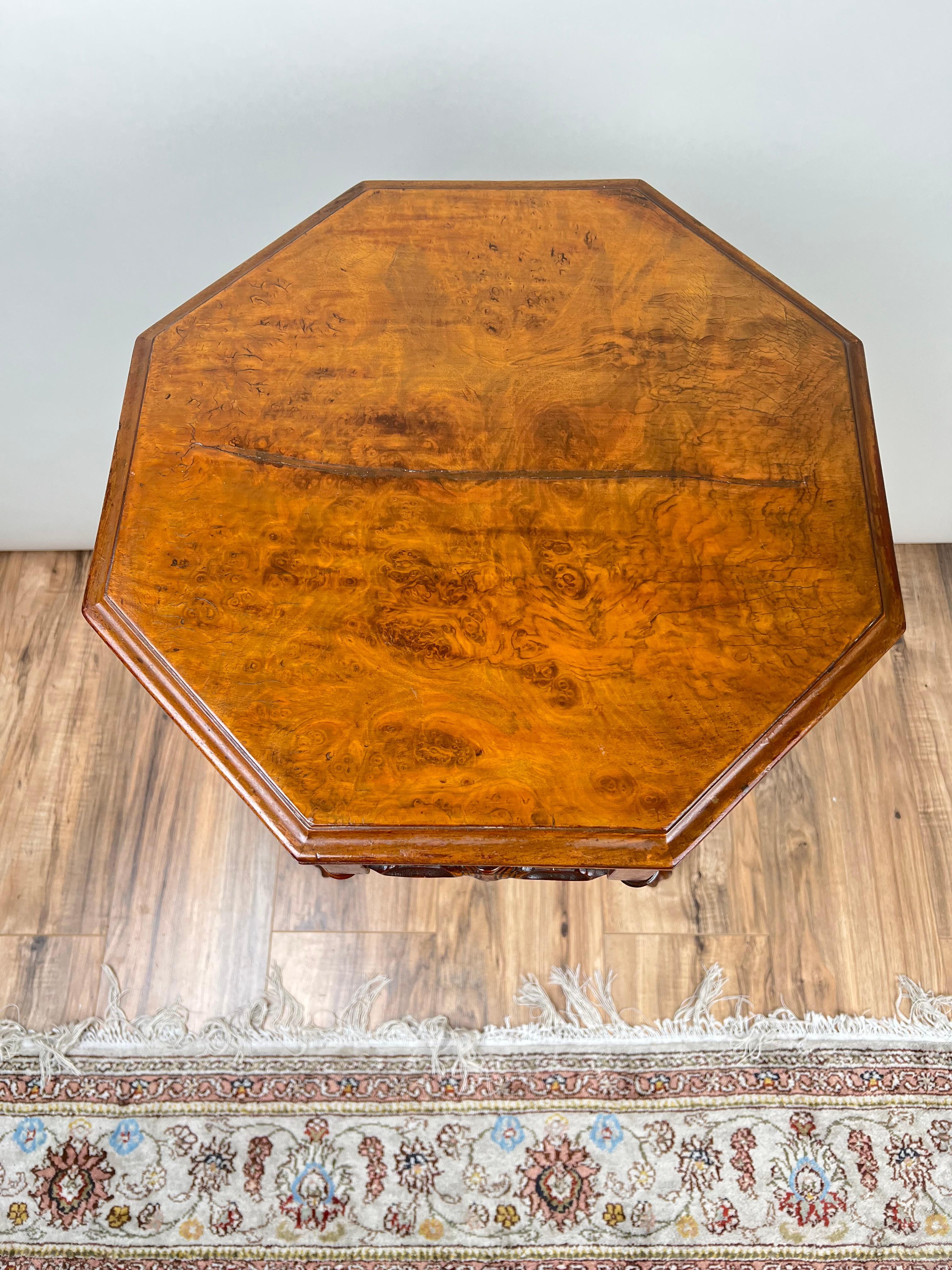 Mid-19th Century Antique Victorian Walnut Burl Trumpet Sewing Stand c. Mid 19th Century