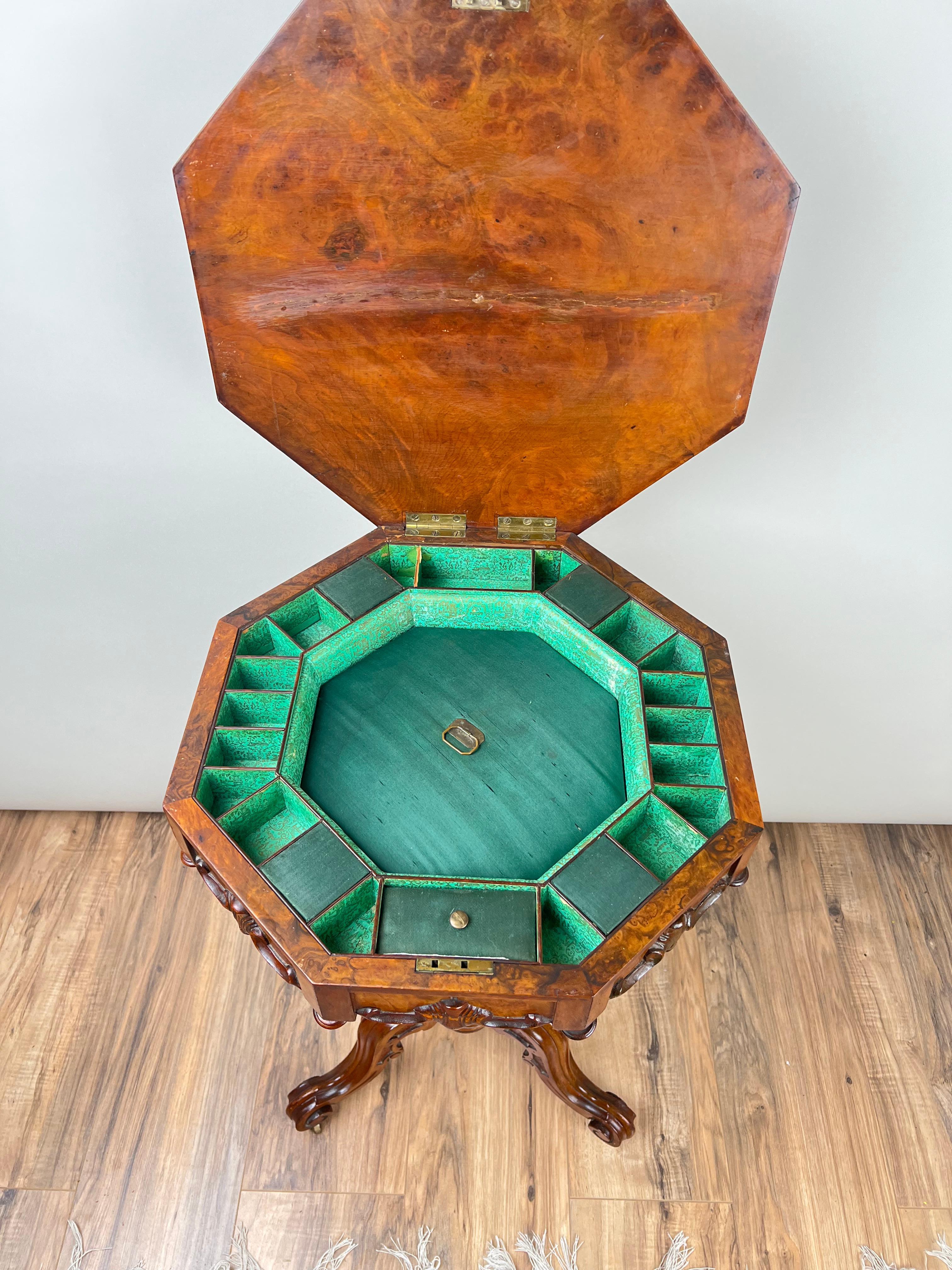 Antique Victorian Walnut Burl Trumpet Sewing Stand c. Mid 19th Century 1