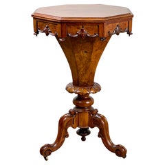 Antique Victorian Walnut Burl Trumpet Sewing Stand c. Mid 19th Century